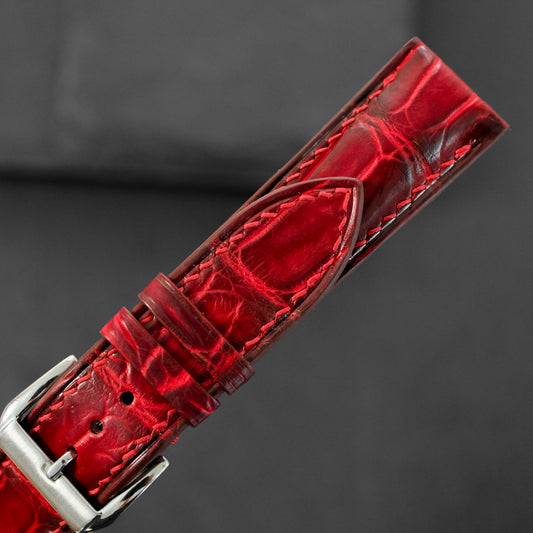 Red Bordeaux Patina Alligator Leather Watch Strap