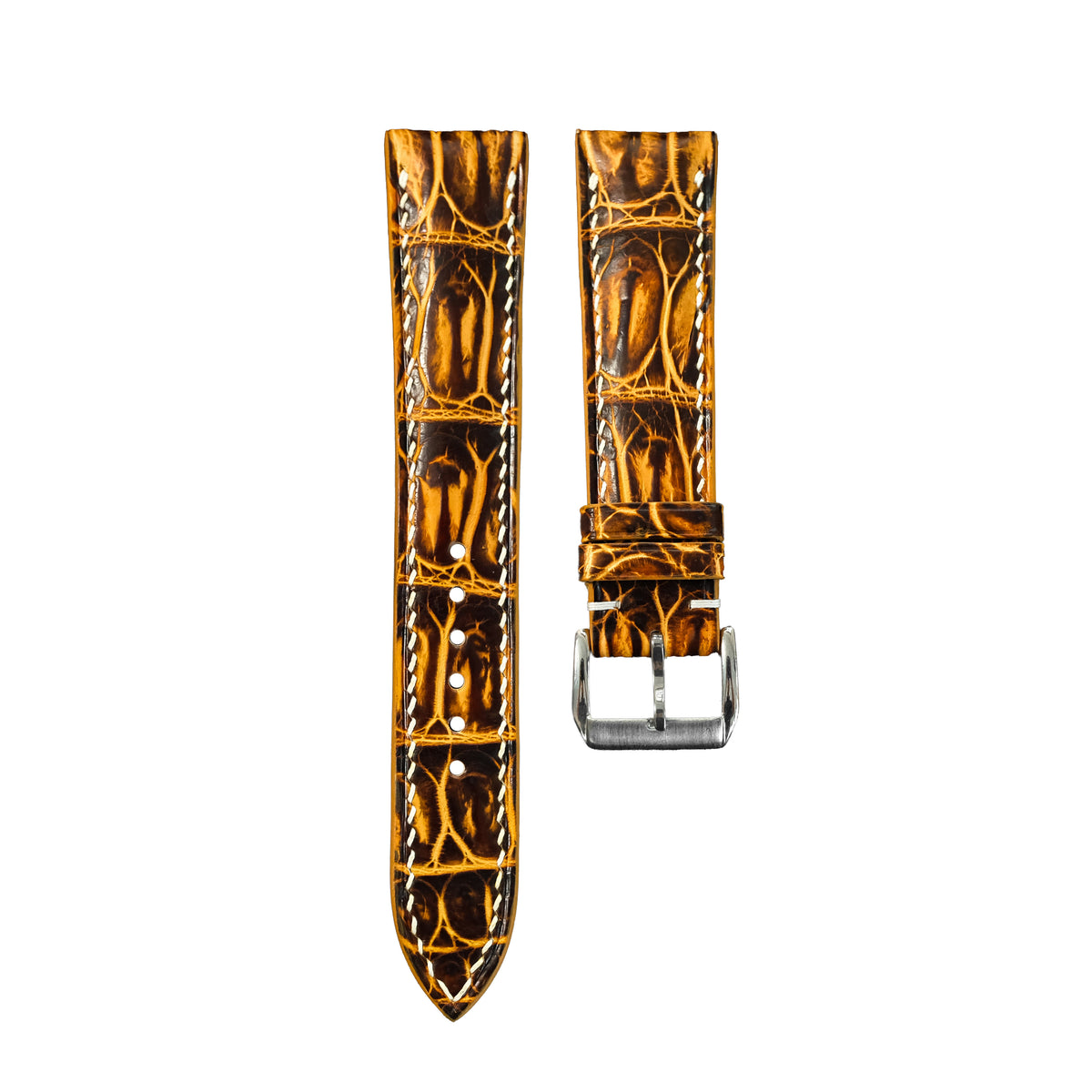 Padded Brown Black Patina Alligator Leather Watch Strap