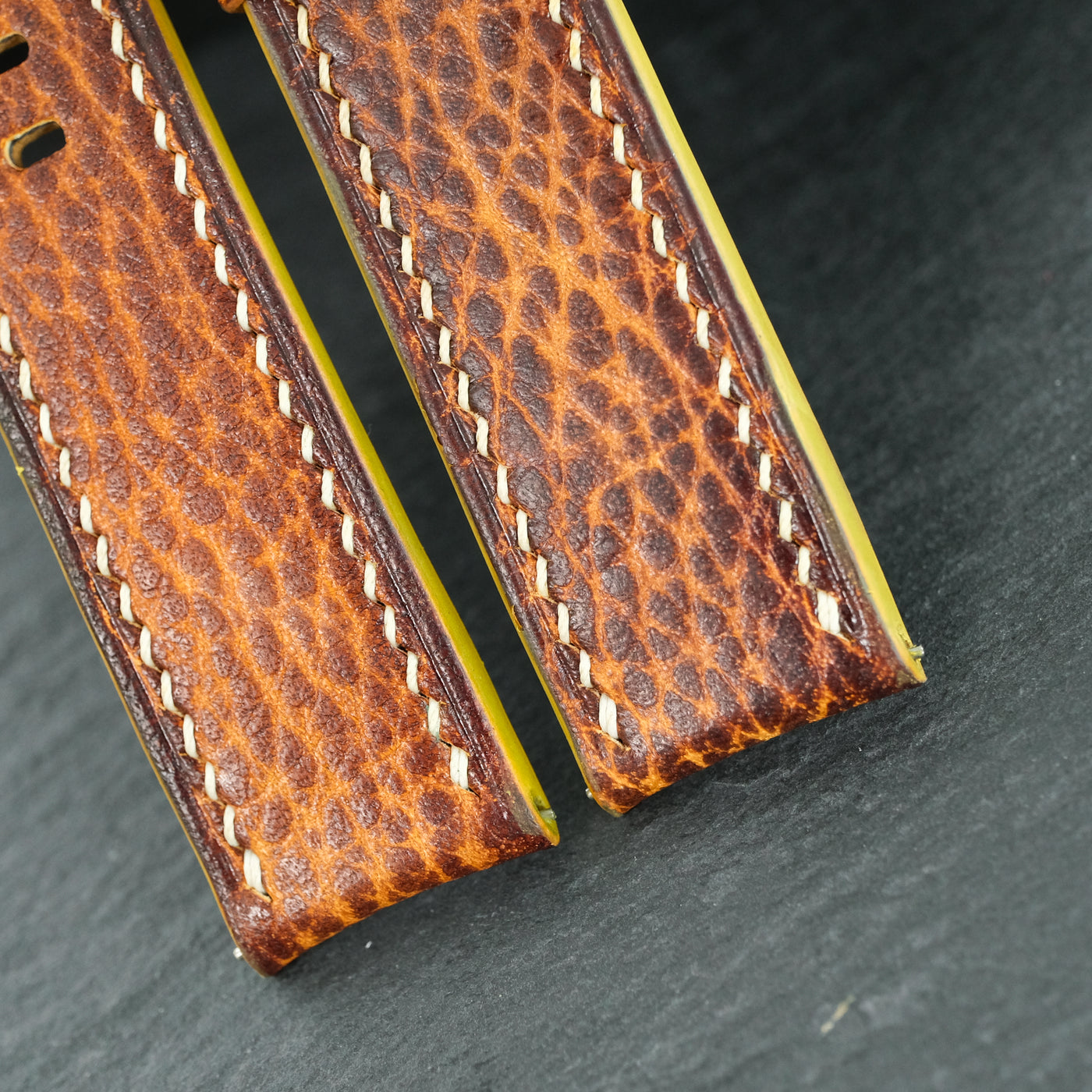 Flat Cognac Hand Patina Italian Bull Leather Watch Strap