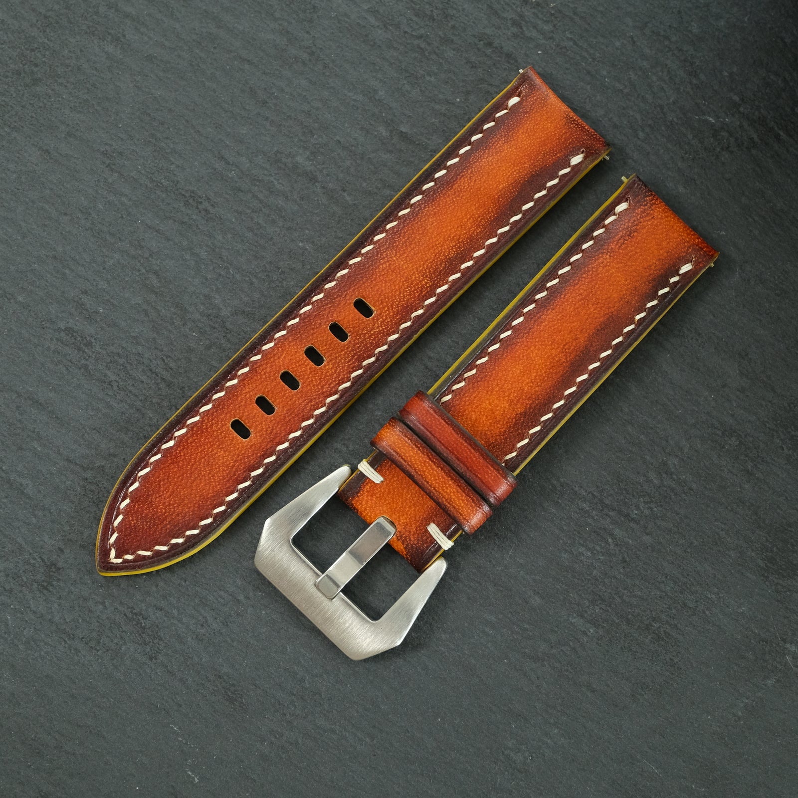 Padded Cognac Hand-Dyed Patina Leather Watch Strap