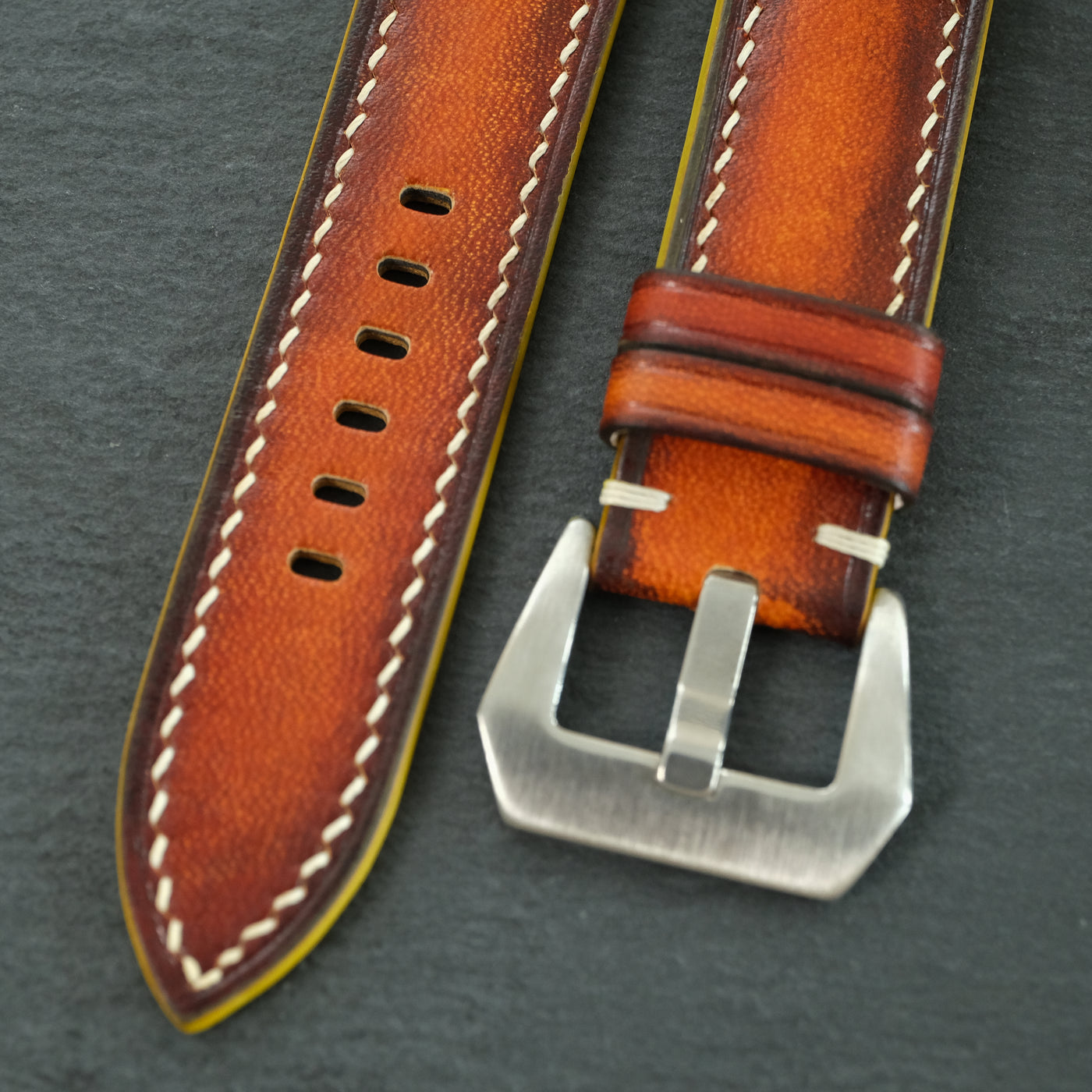 Padded Cognac Hand-Dyed Patina Leather Watch Strap