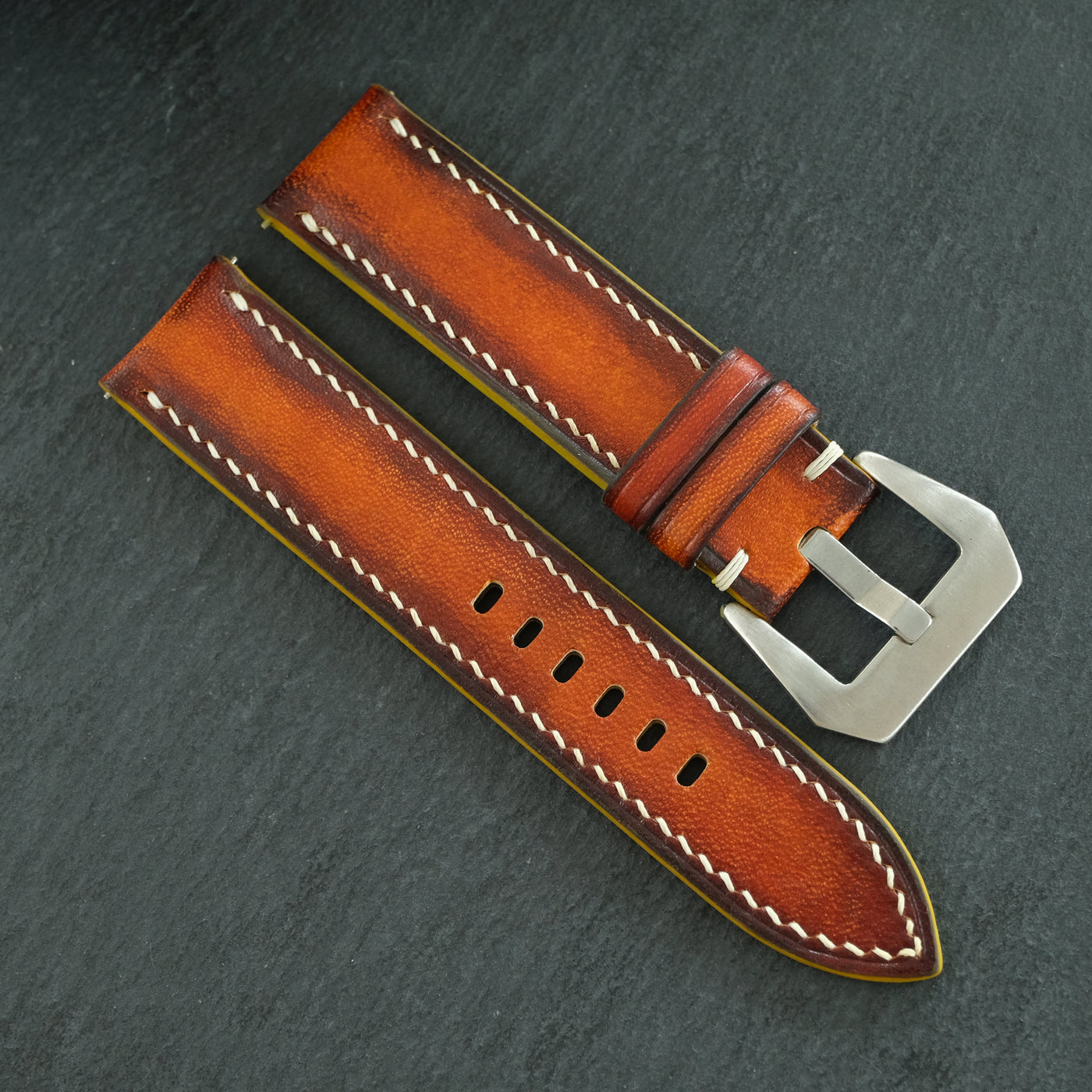 Padded Cognac Hand-Dyed Patina Leather Watch Strap