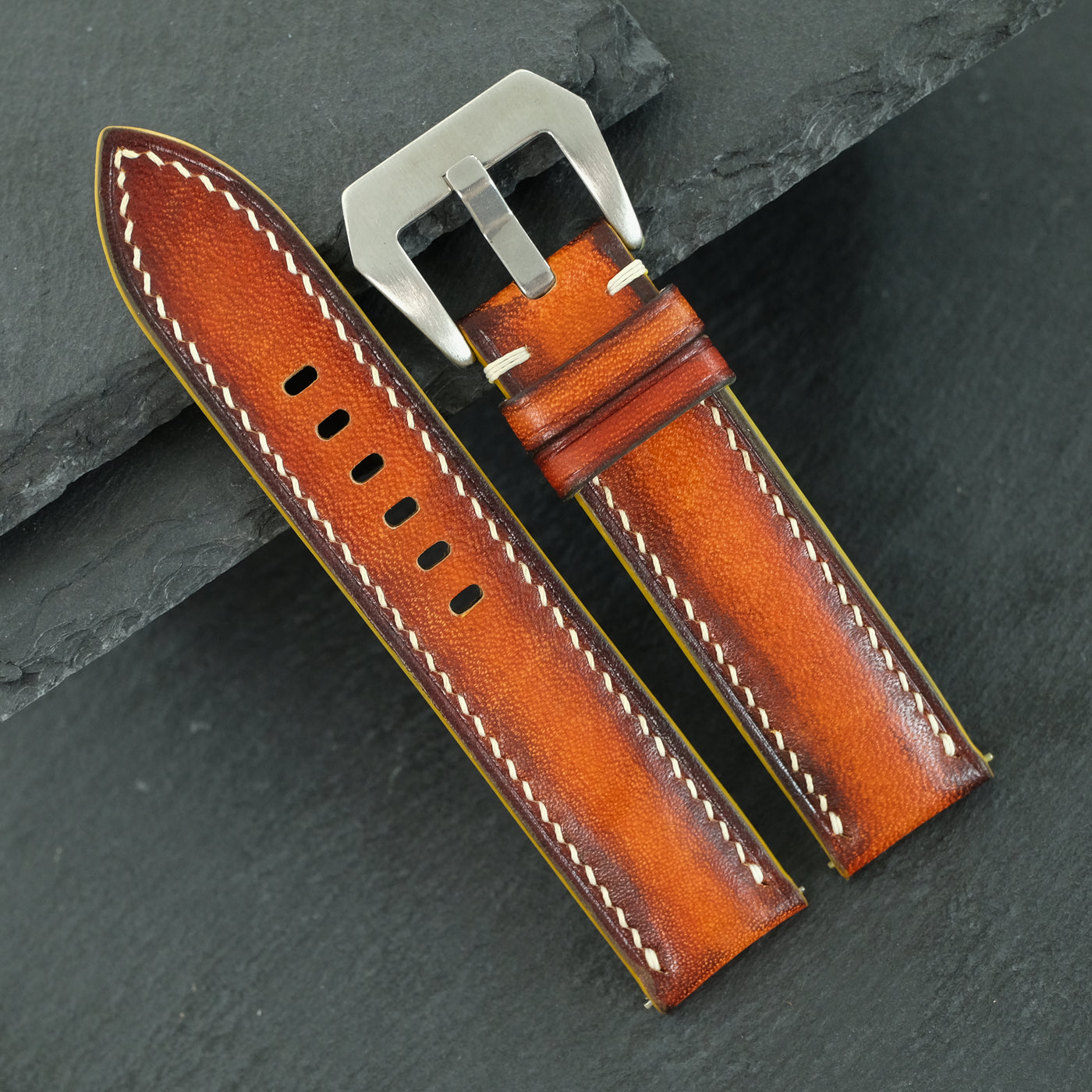 Padded Cognac Hand-Dyed Patina Leather Watch Strap