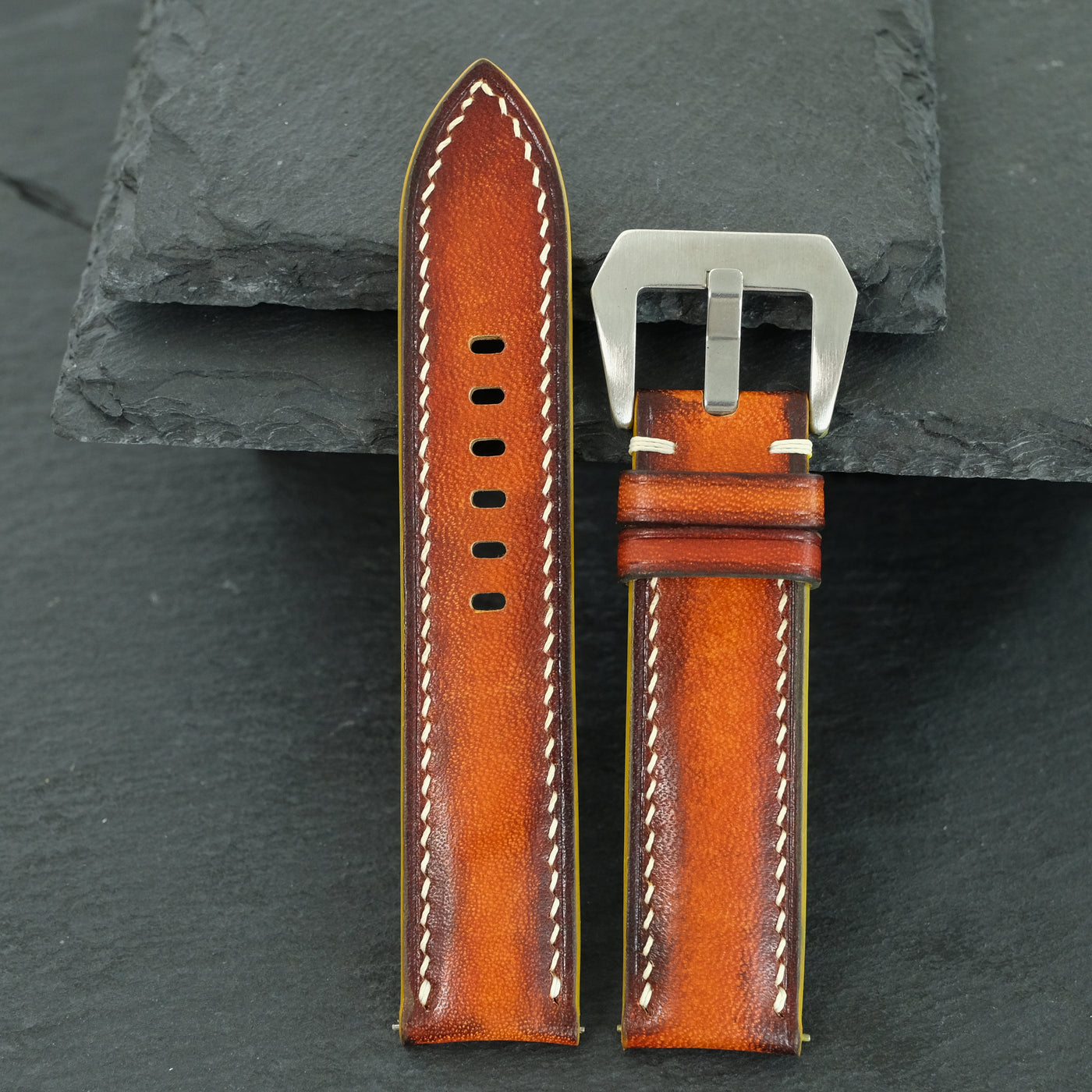 Padded Cognac Hand-Dyed Patina Leather Watch Strap