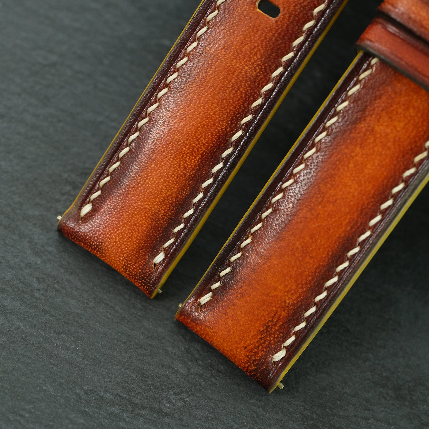 Padded Cognac Hand-Dyed Patina Leather Watch Strap
