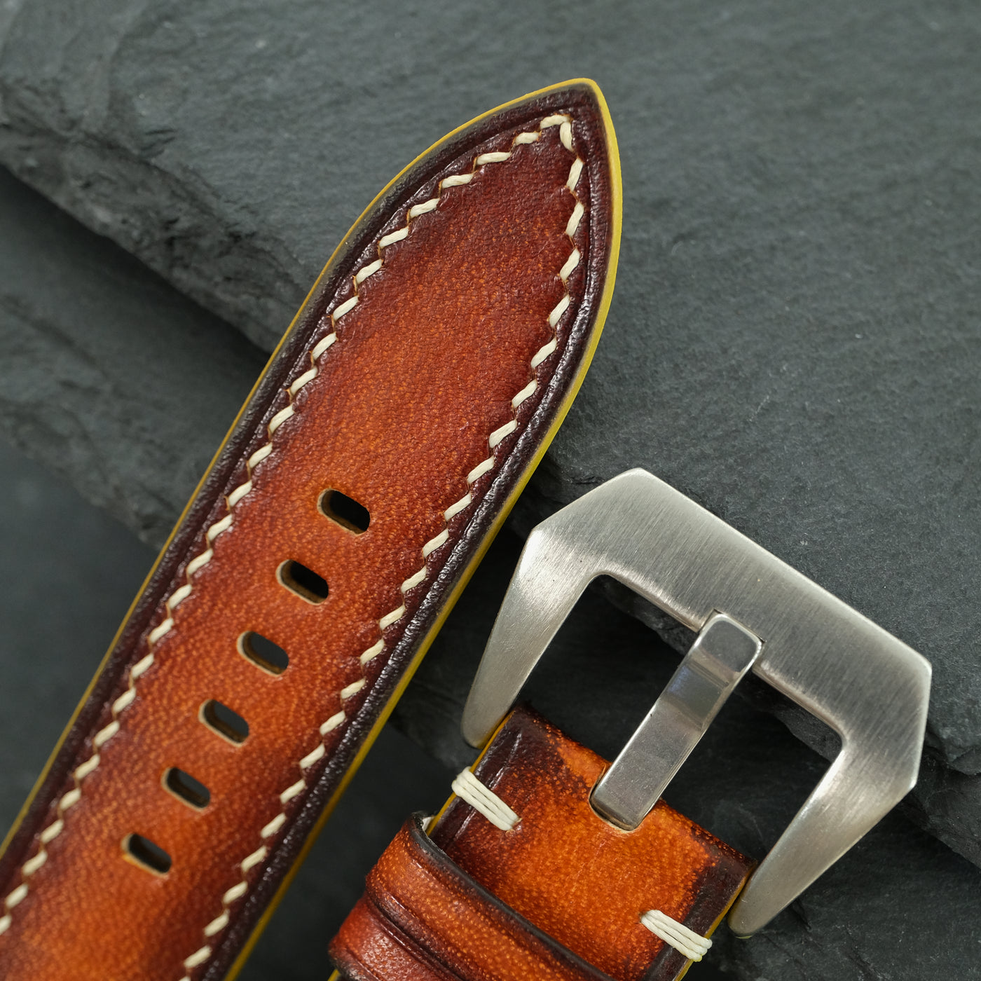 Padded Cognac Hand-Dyed Patina Leather Watch Strap