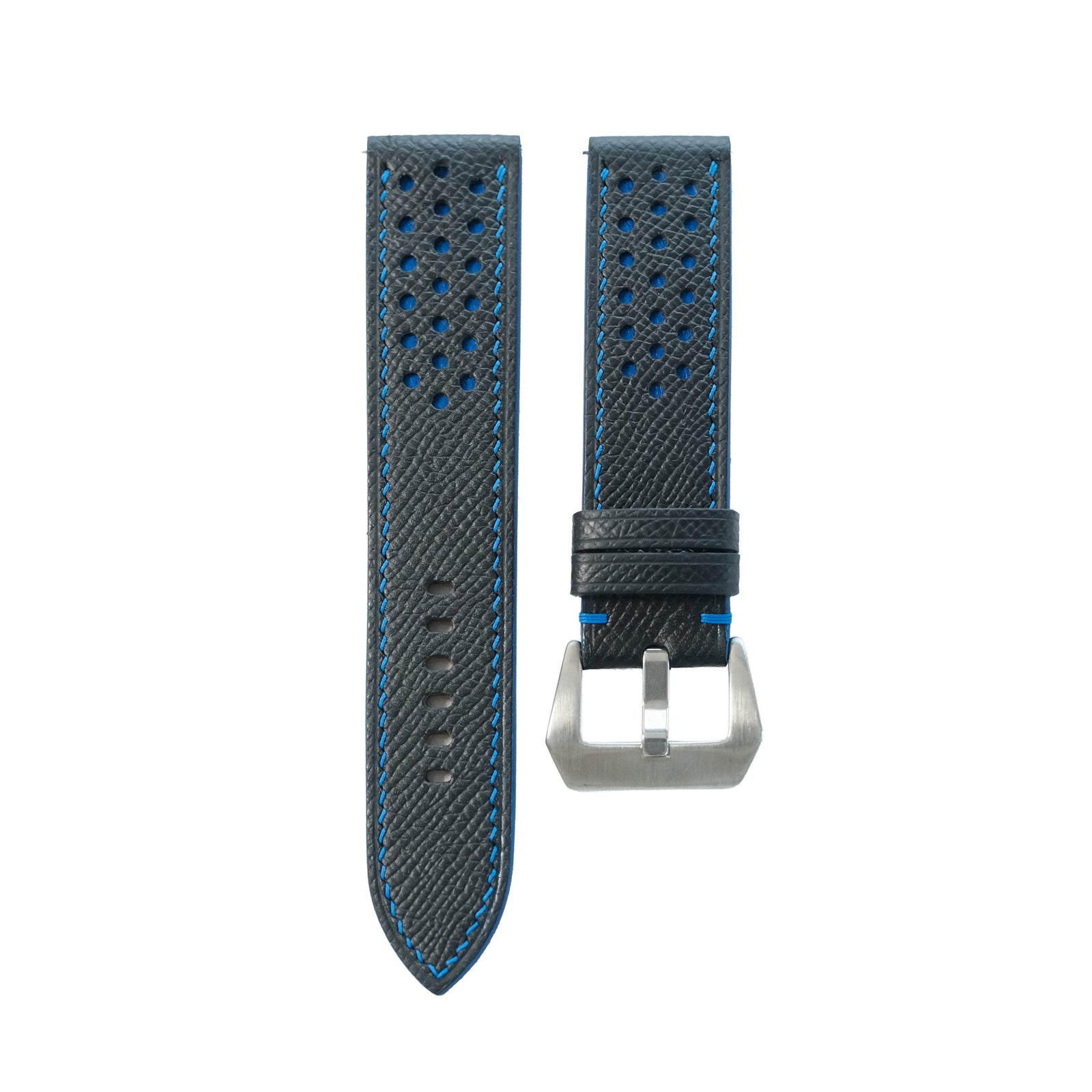 Flat Navy Epsom Leather Rally Watch Strap - Blue Racing Holes & Stitch