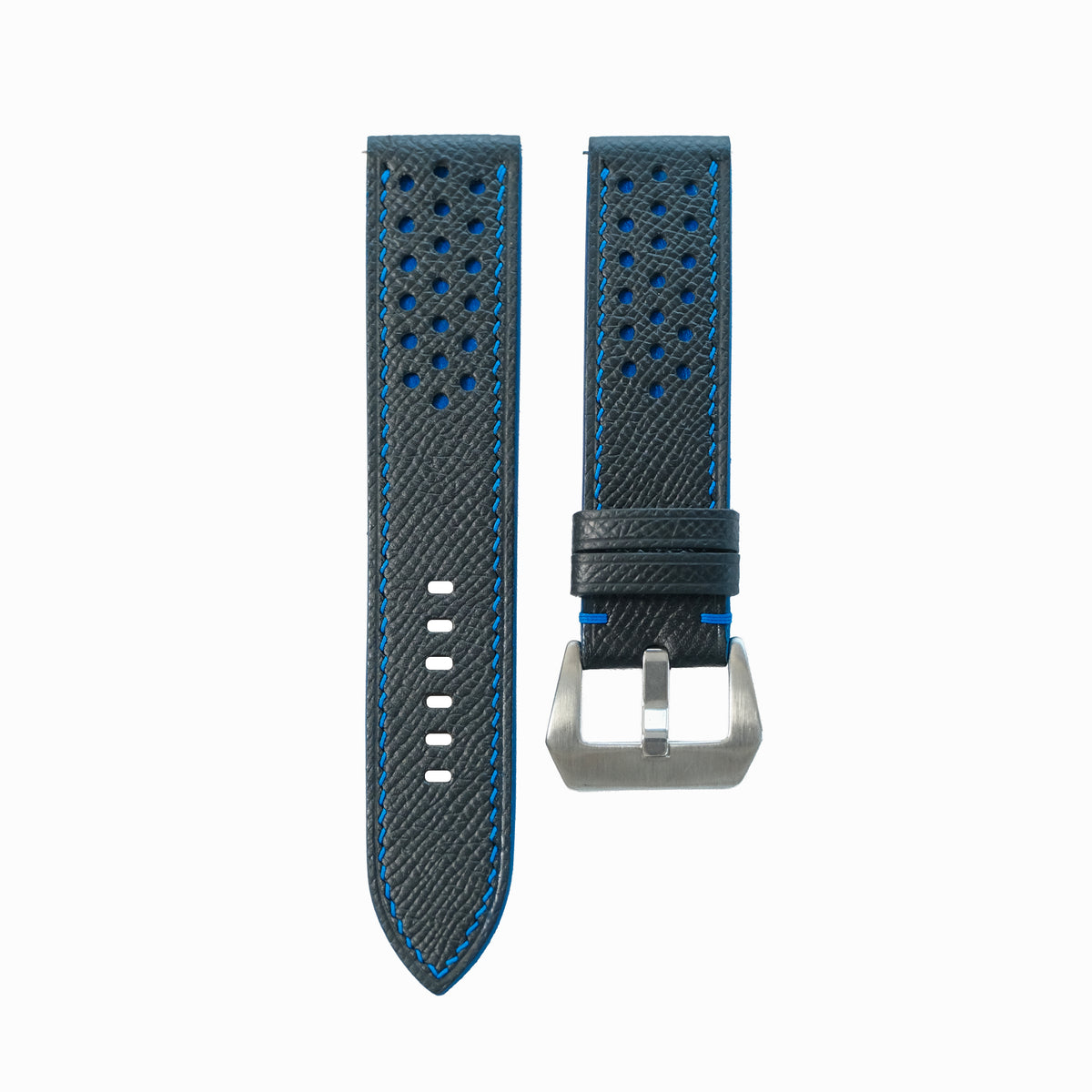 Flat Navy Epsom Leather Rally Watch Strap - Blue Racing Holes & Stitch