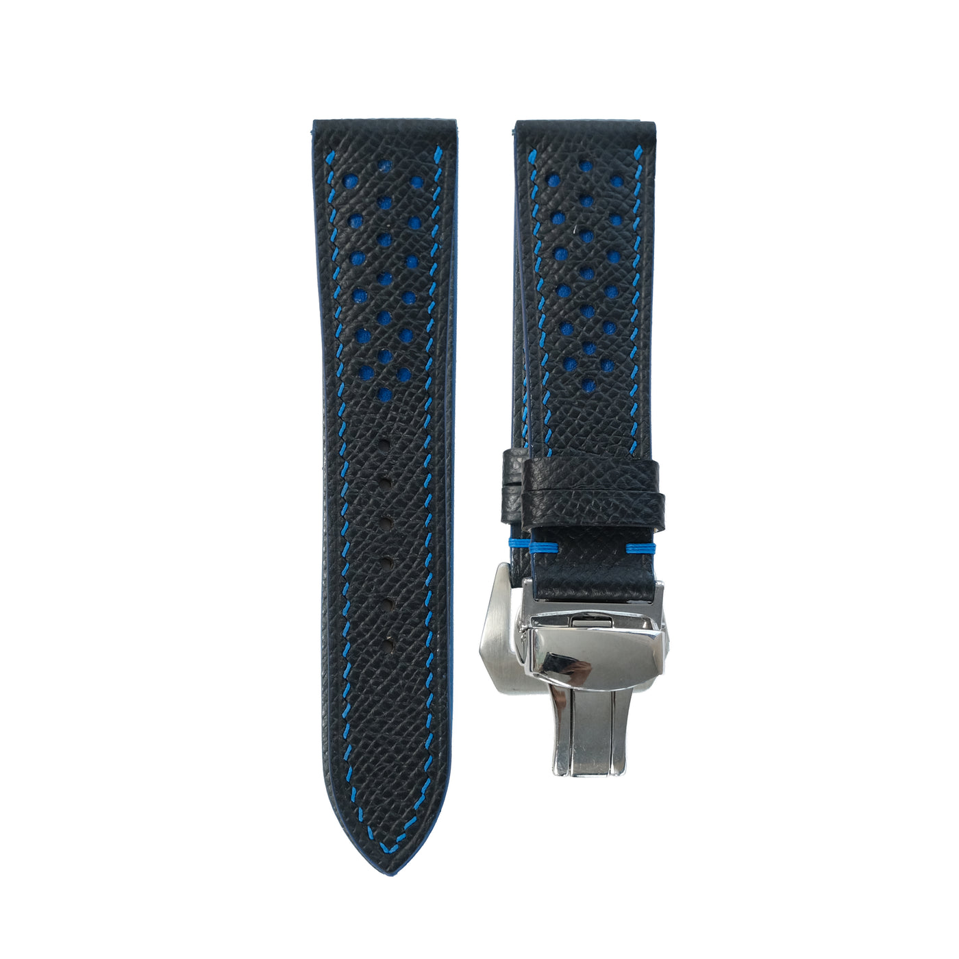 Flat Navy Epsom Leather Rally Watch Strap - Blue Racing Holes & Stitch