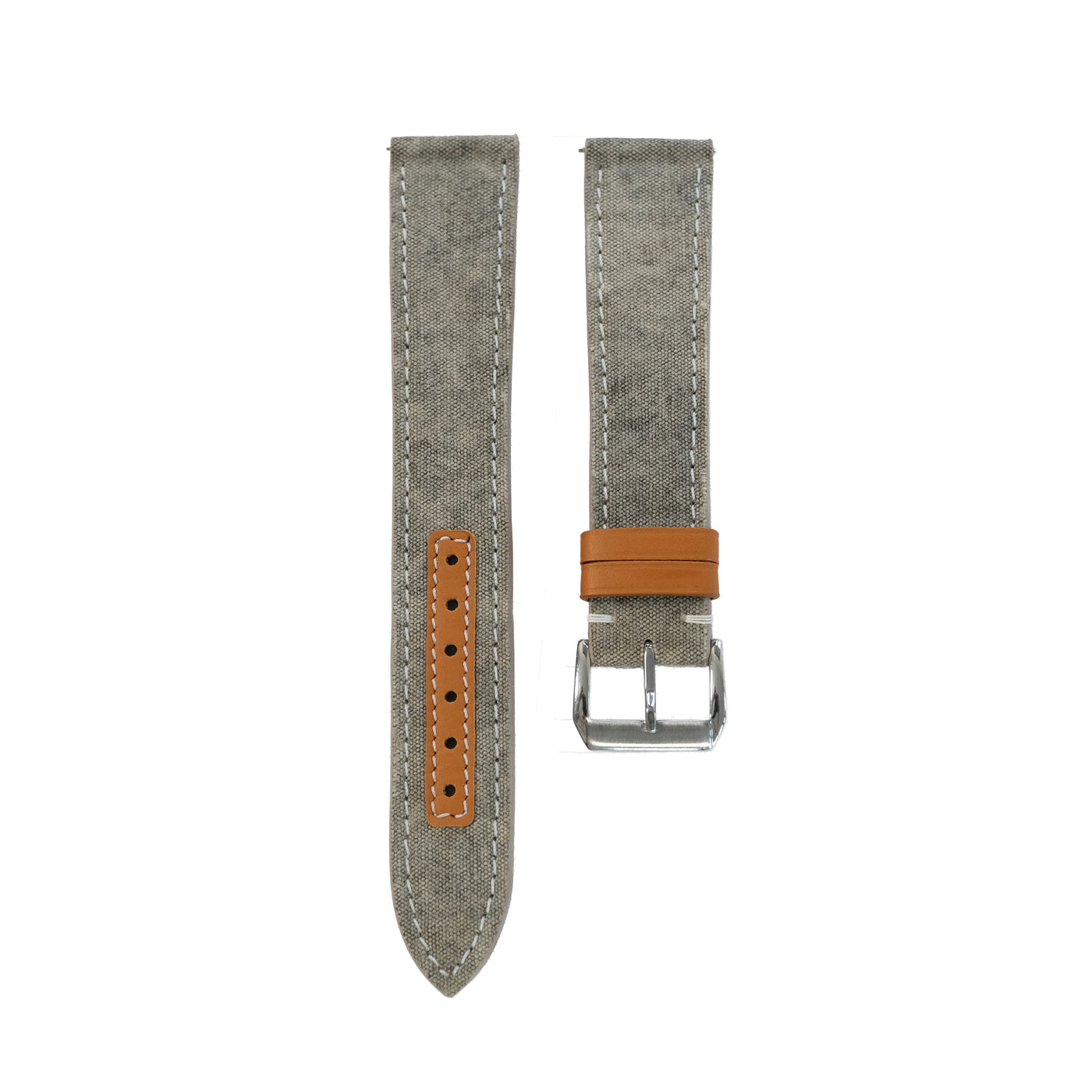 Flat Taupe Canvas Watch Strap with Leather Trim