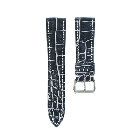 Flat Black Marble Patina Alligator Leather Watch Strap