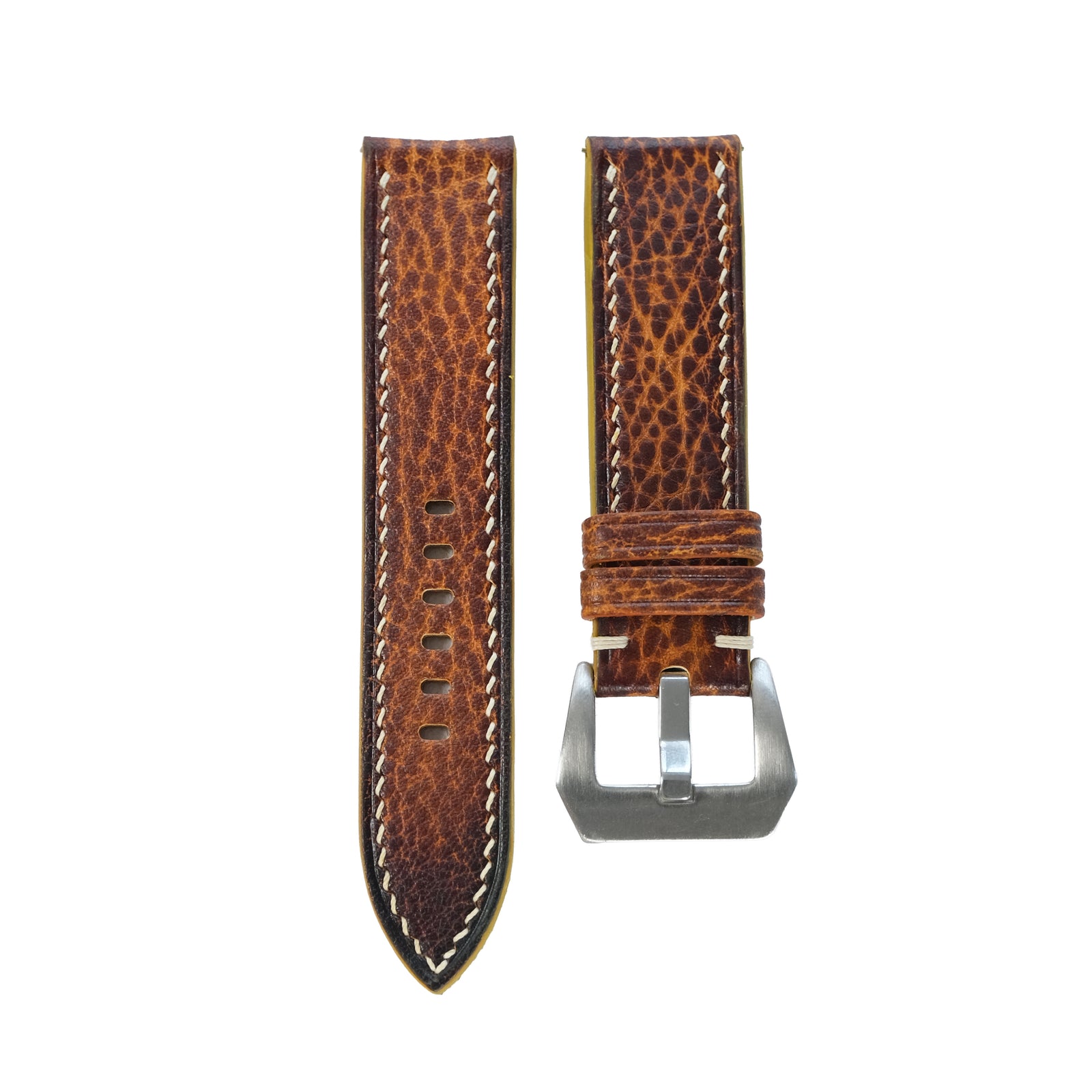 Flat Cognac Hand Patina Italian Bull Leather Watch Strap