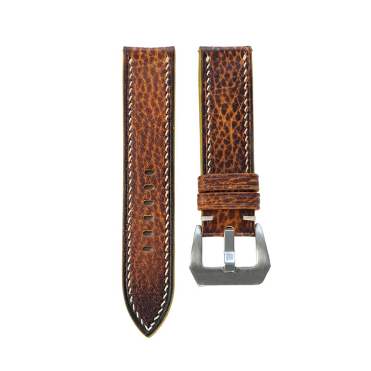Flat Cognac Hand Patina Italian Bull Leather Watch Strap
