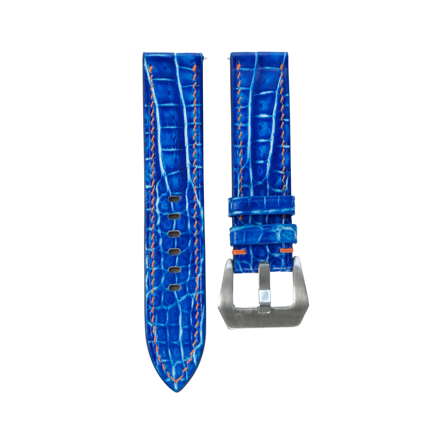 Flat Electric Blue Patina Alligator Leather Watch Strap