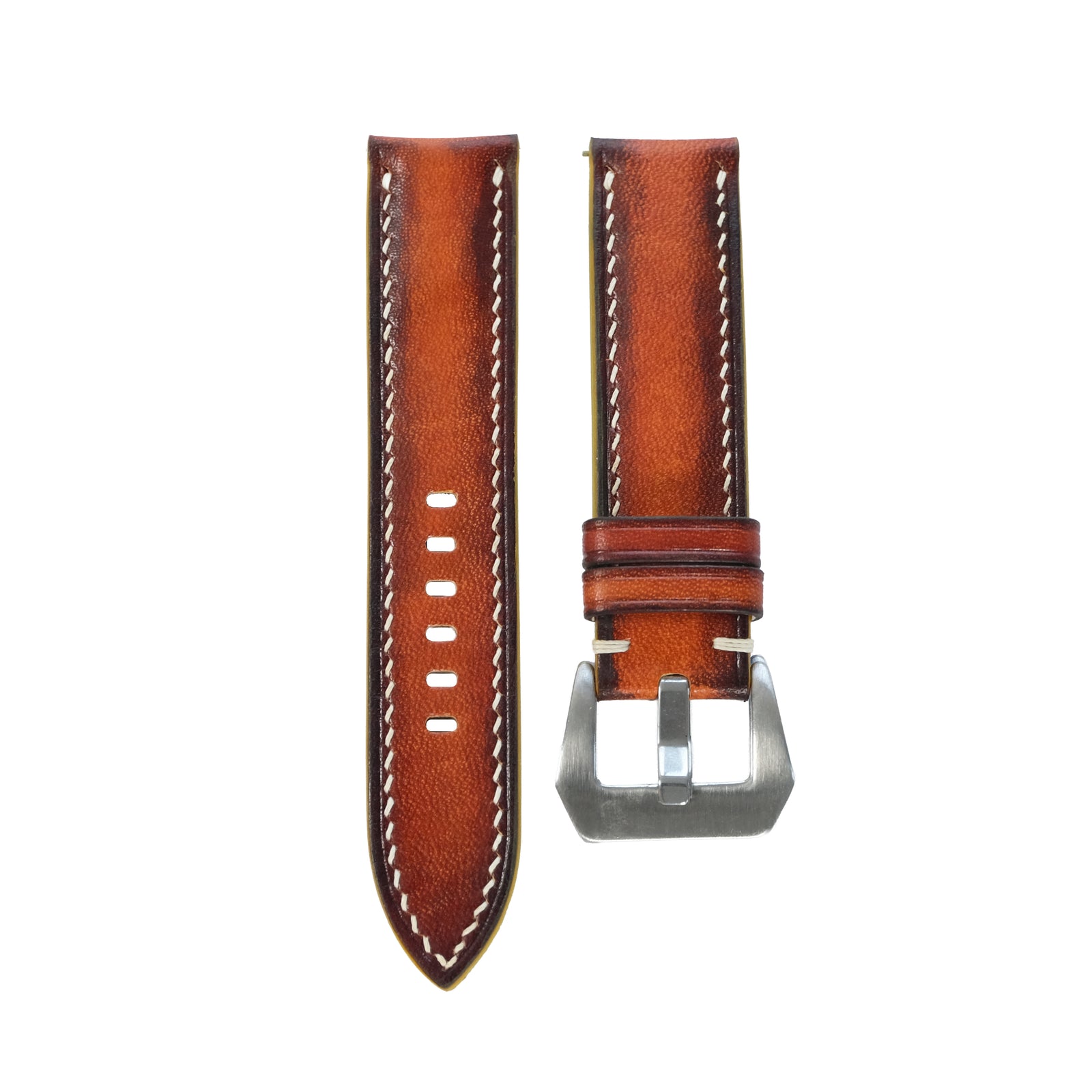 Padded Cognac Hand-Dyed Patina Leather Watch Strap