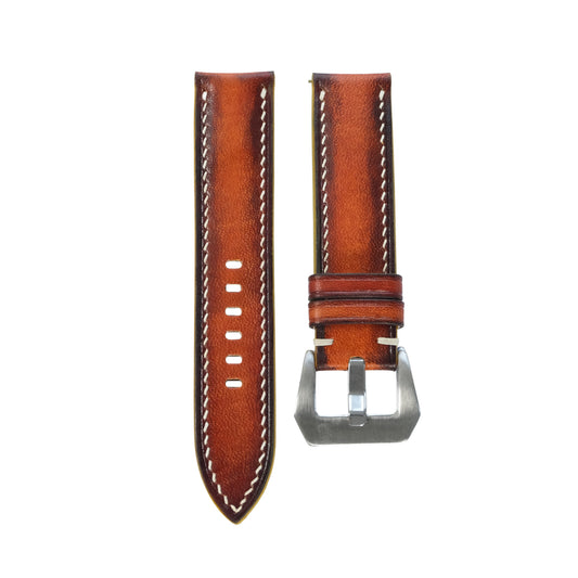 Padded Cognac Hand-Dyed Patina Leather Watch Strap