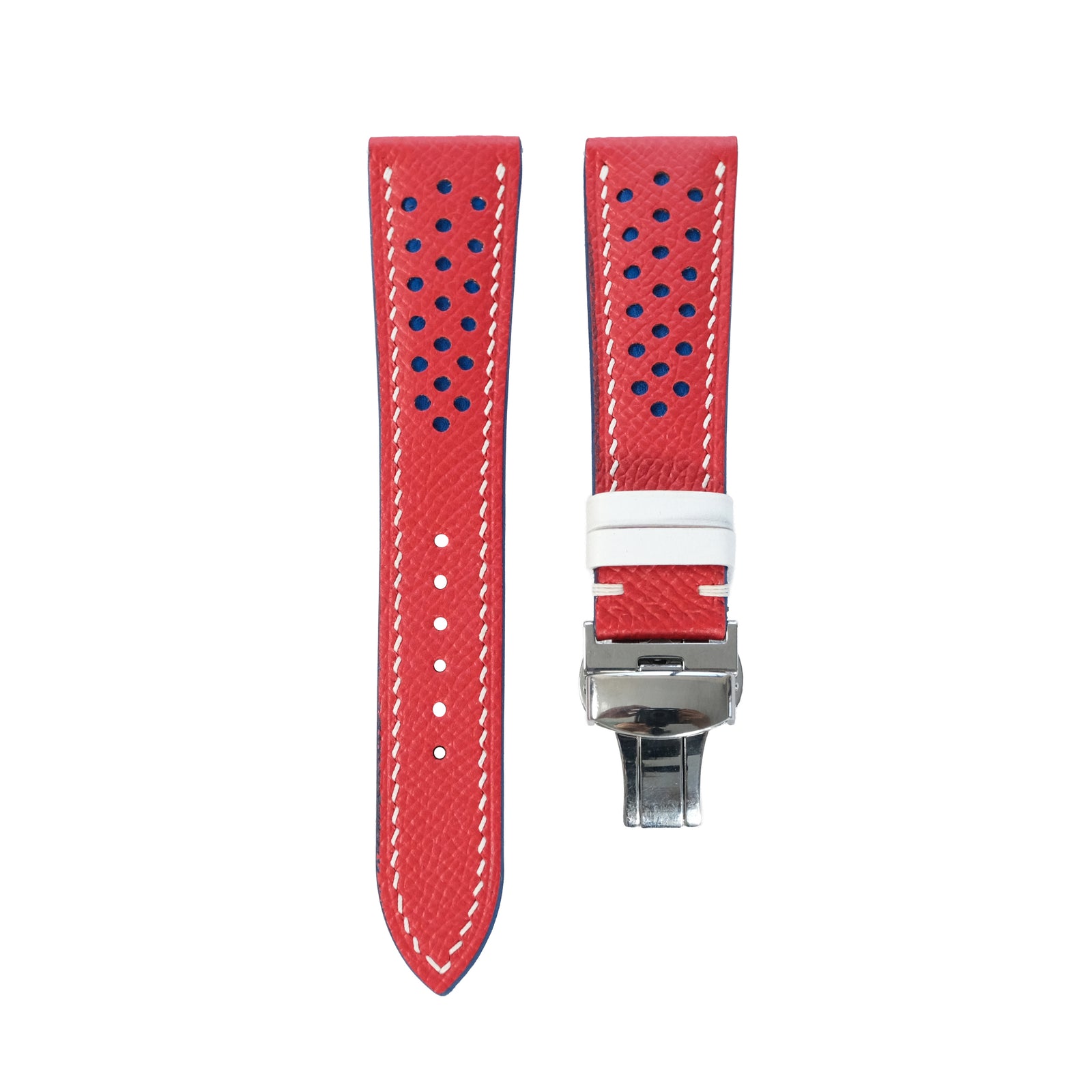 Flat Red Epsom Navy Rally Strap Racing Holes Leather Watch White Stitching