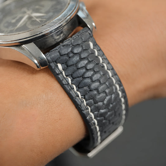 Padded Grey Beaver Tail Leather Watch Strap