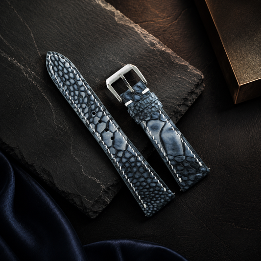 Flat Gray Ostrich Leg Leather Watch Strap - White Stitch, Dark Gray Edge — ảnh 2
