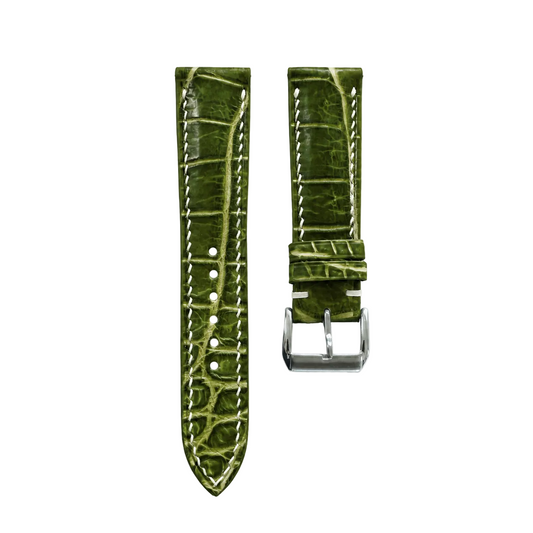 Flat Olive Patina Alligator Leather Watch Strap