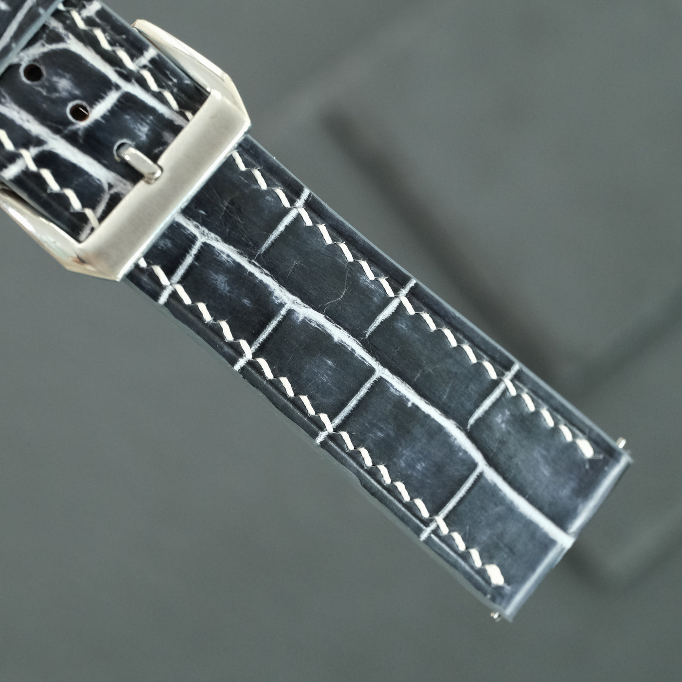 Flat Black Marble Patina Alligator Leather Watch Strap