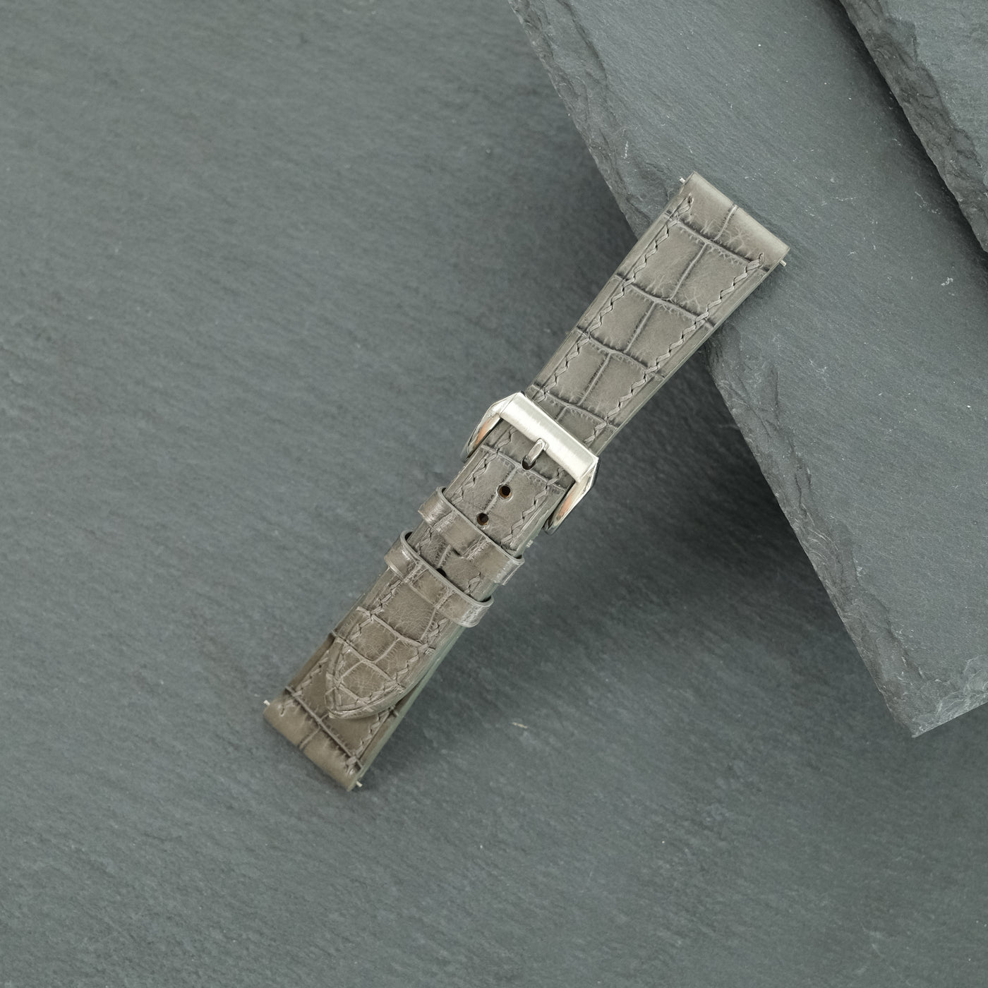 Flat Grey Alligator Leather Watch Strap