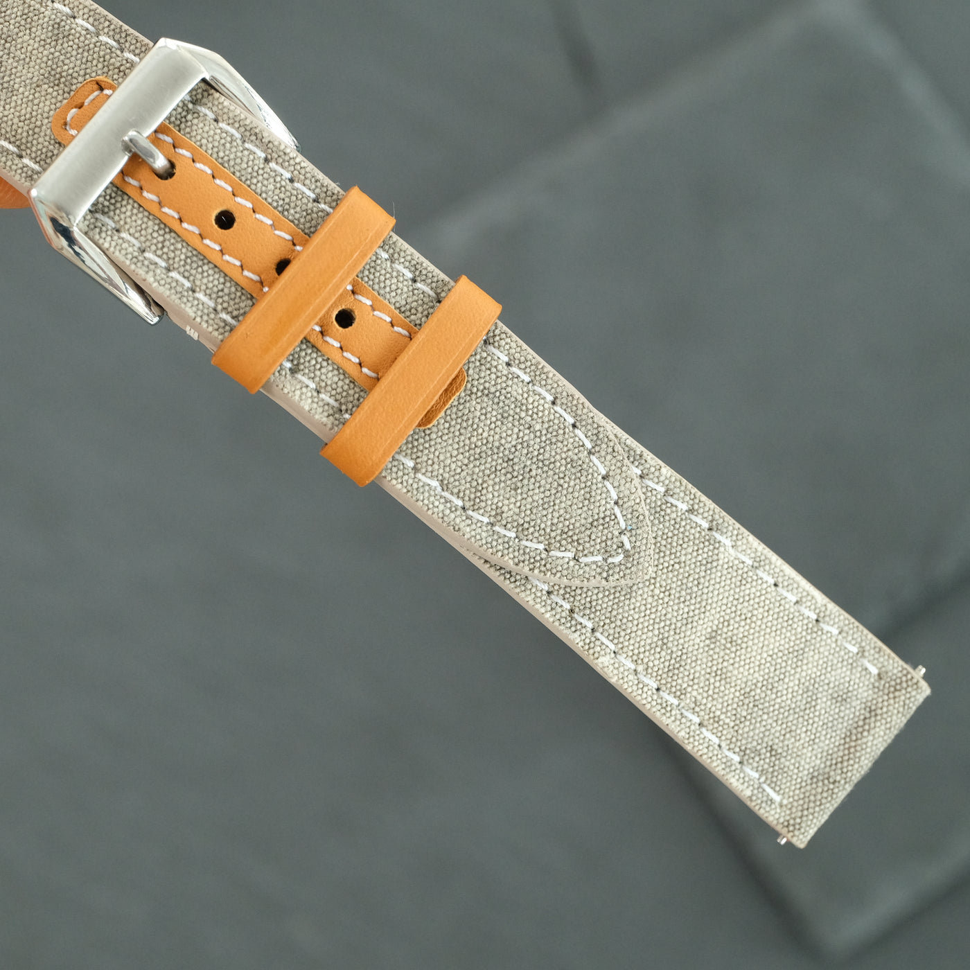 Flat Taupe Canvas Watch Strap with Leather Trim