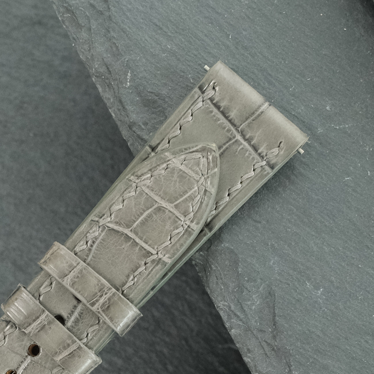 Flat Grey Alligator Leather Watch Strap
