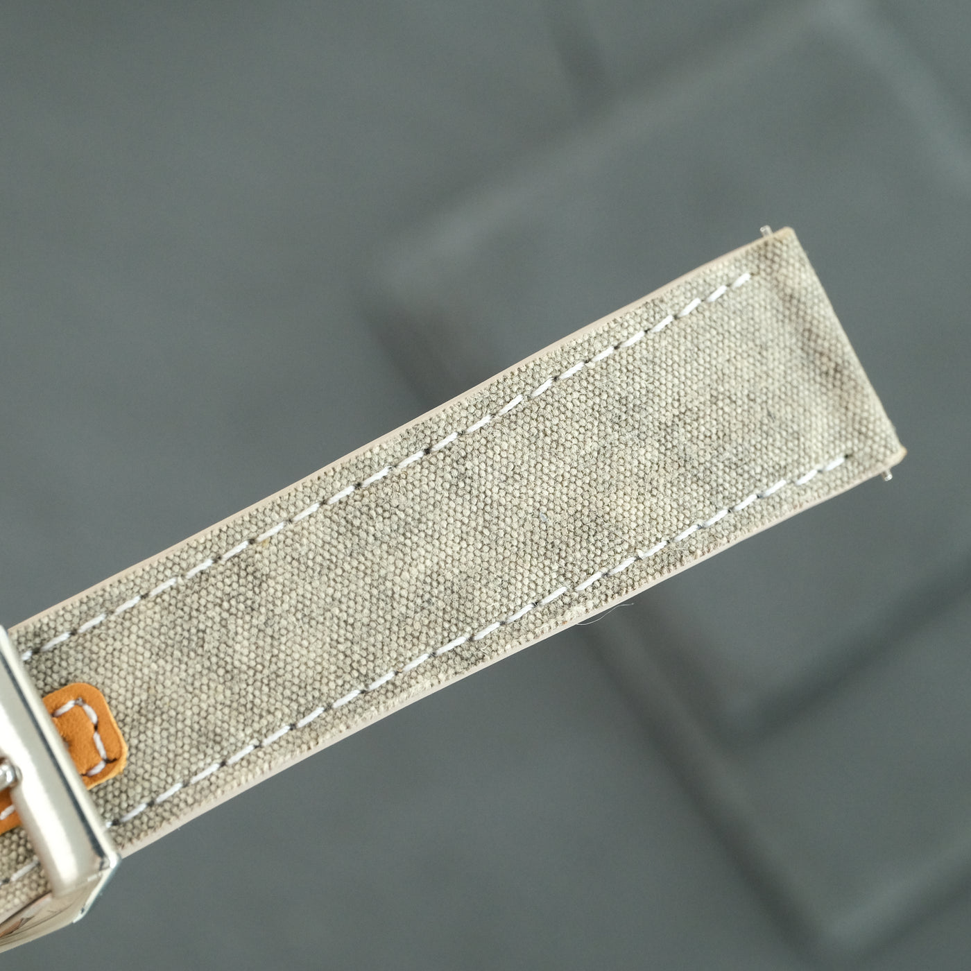 Flat Taupe Canvas Watch Strap with Leather Trim