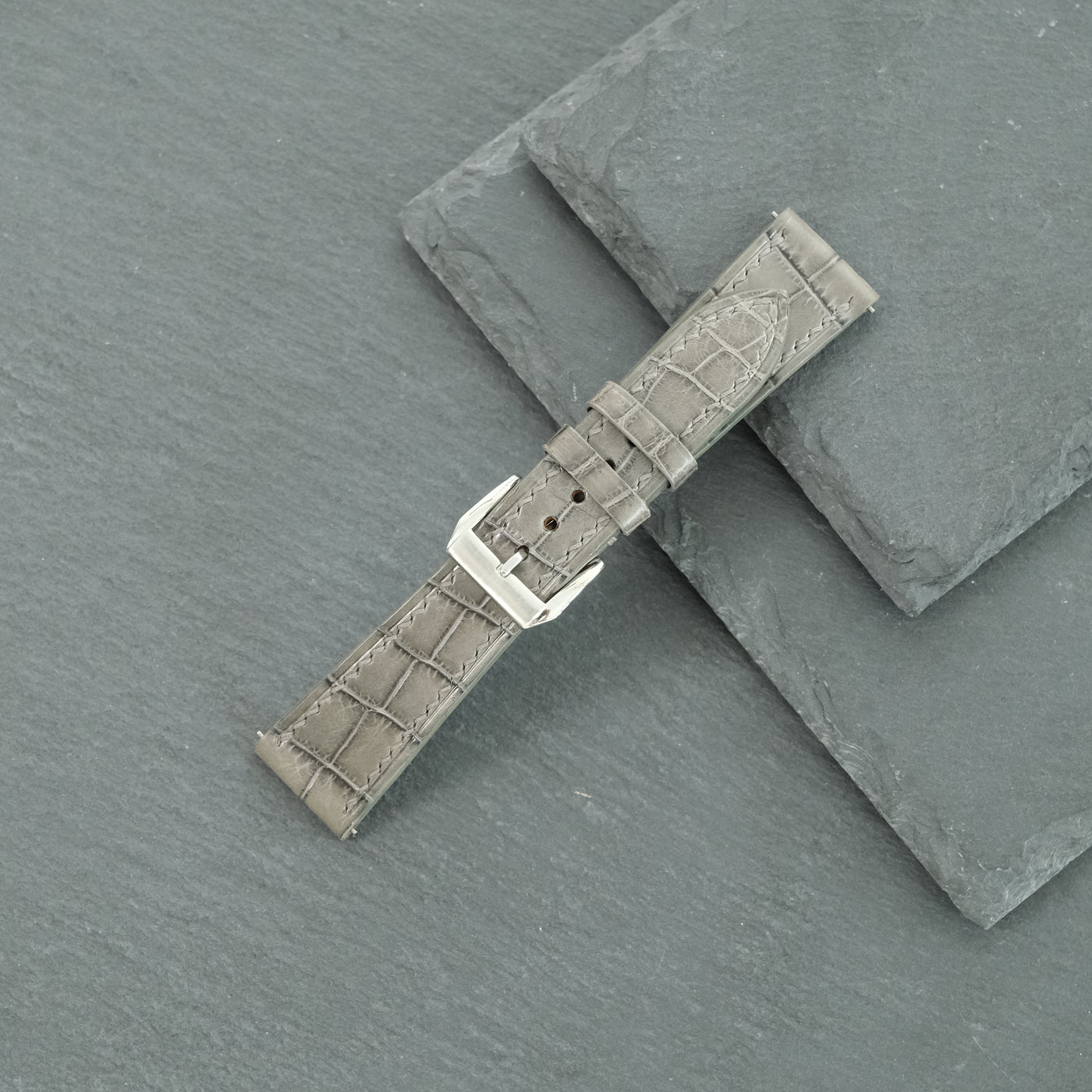 Flat Grey Alligator Leather Watch Strap