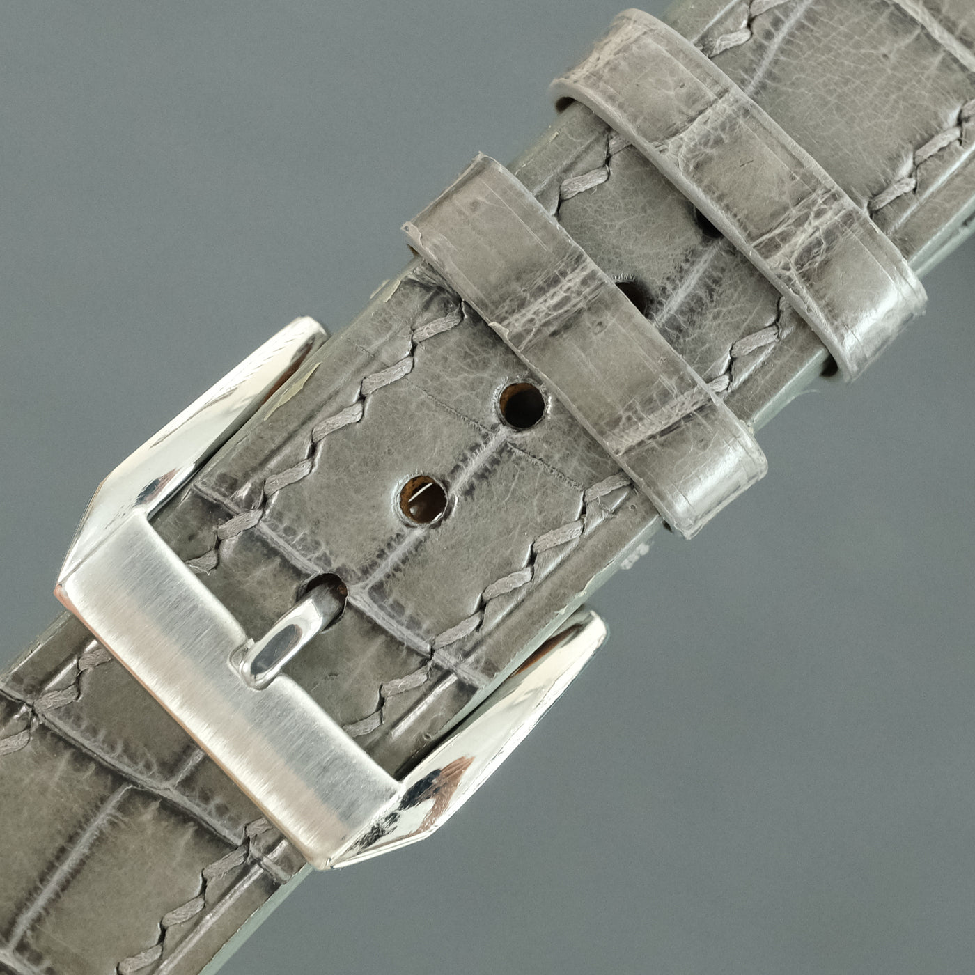 Flat Grey Alligator Leather Watch Strap