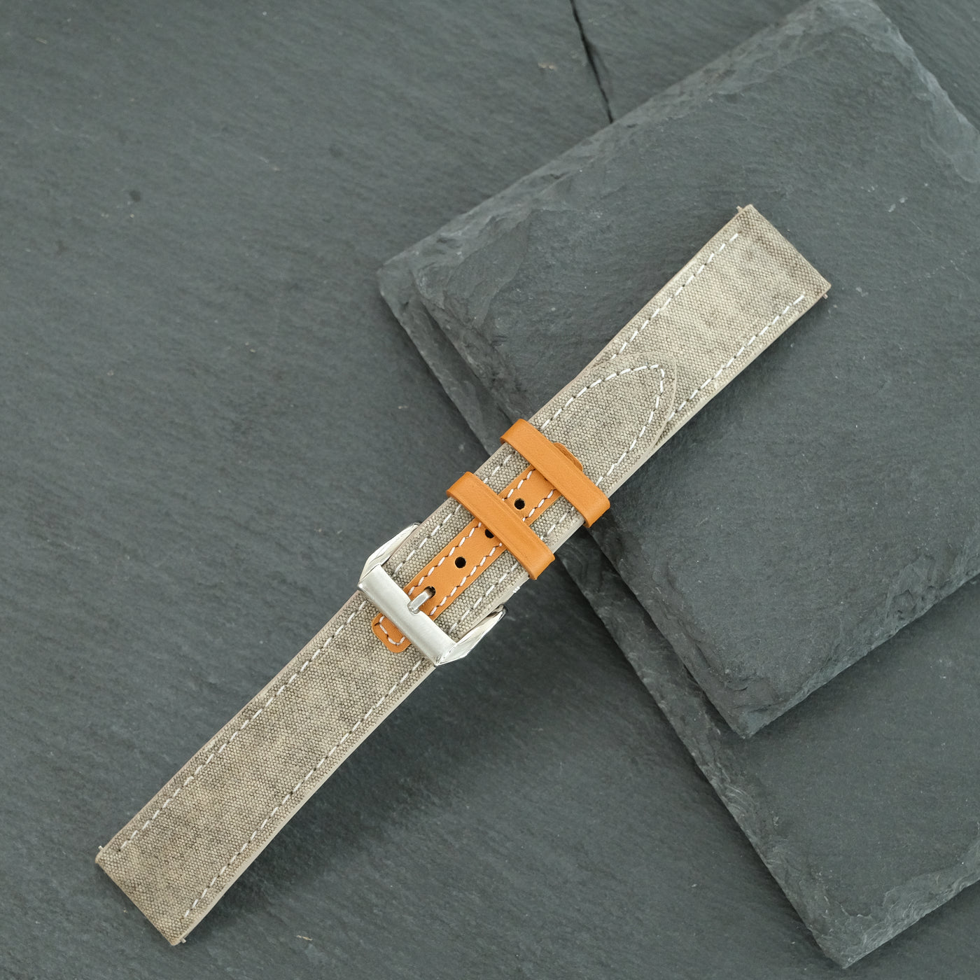 Flat Taupe Canvas Watch Strap with Leather Trim