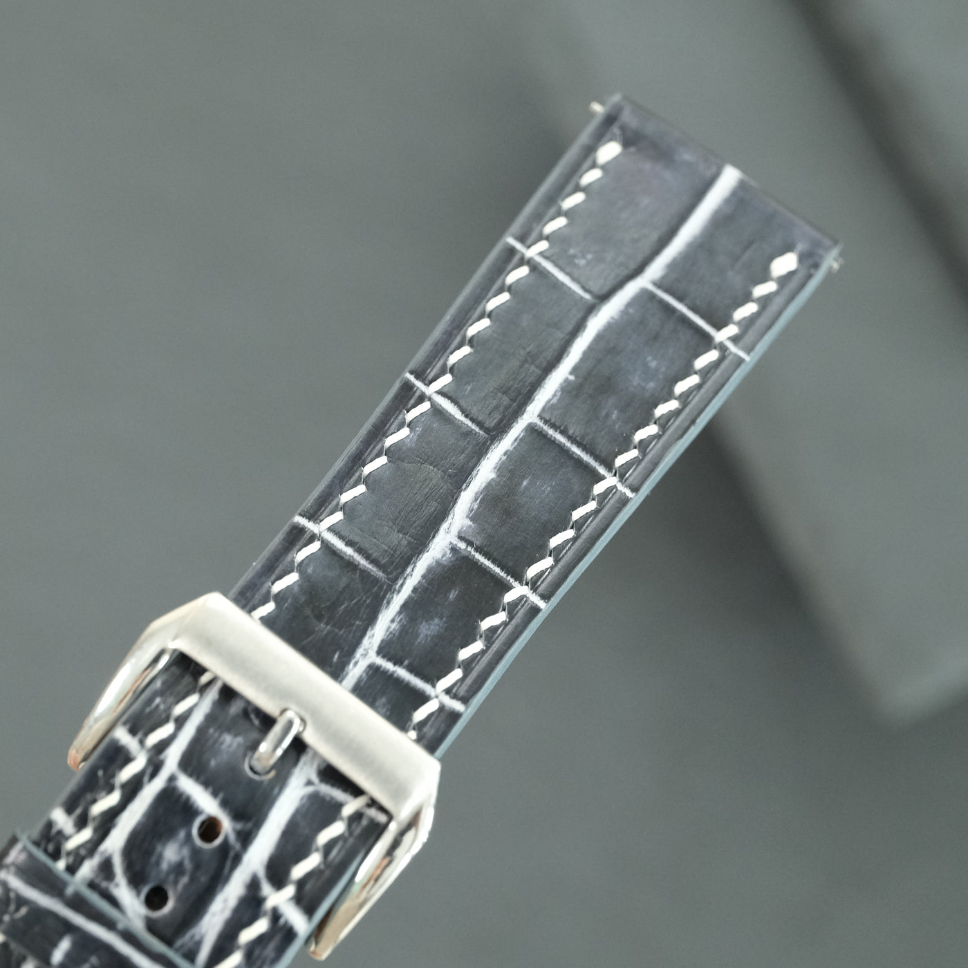 Flat Black Marble Patina Alligator Leather Watch Strap