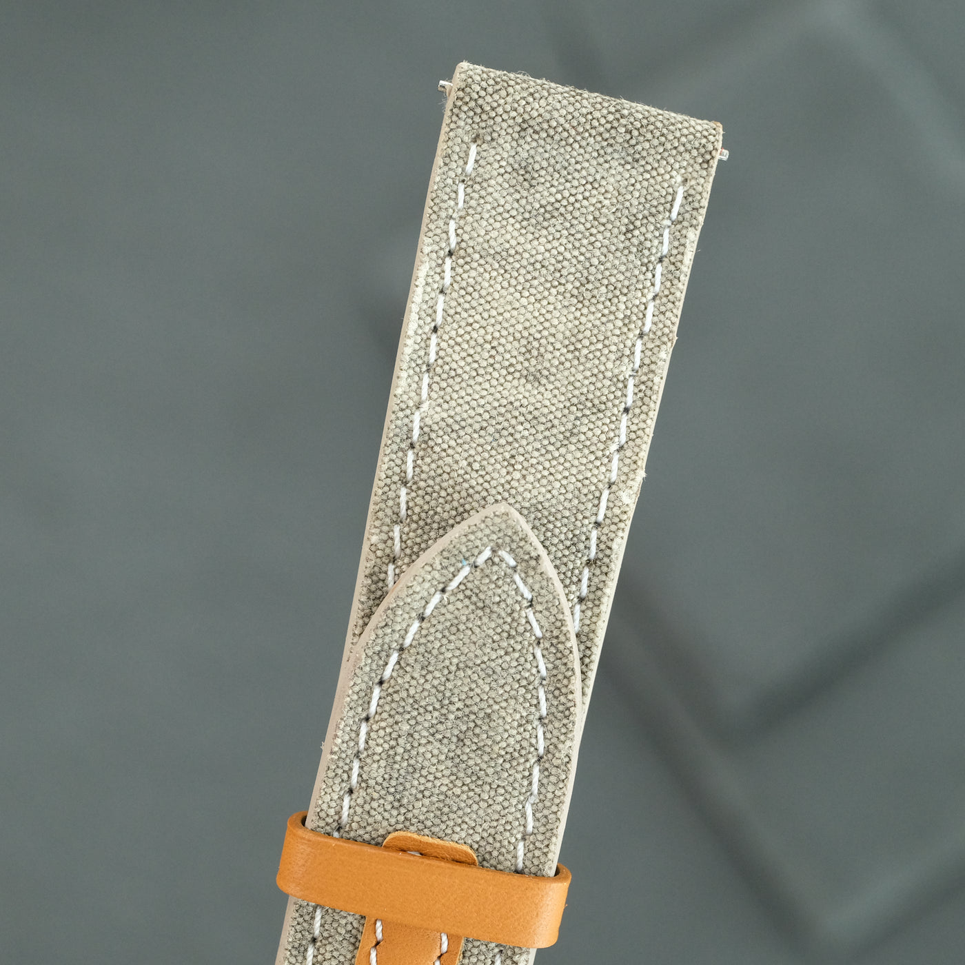 Flat Taupe Canvas Watch Strap with Leather Trim