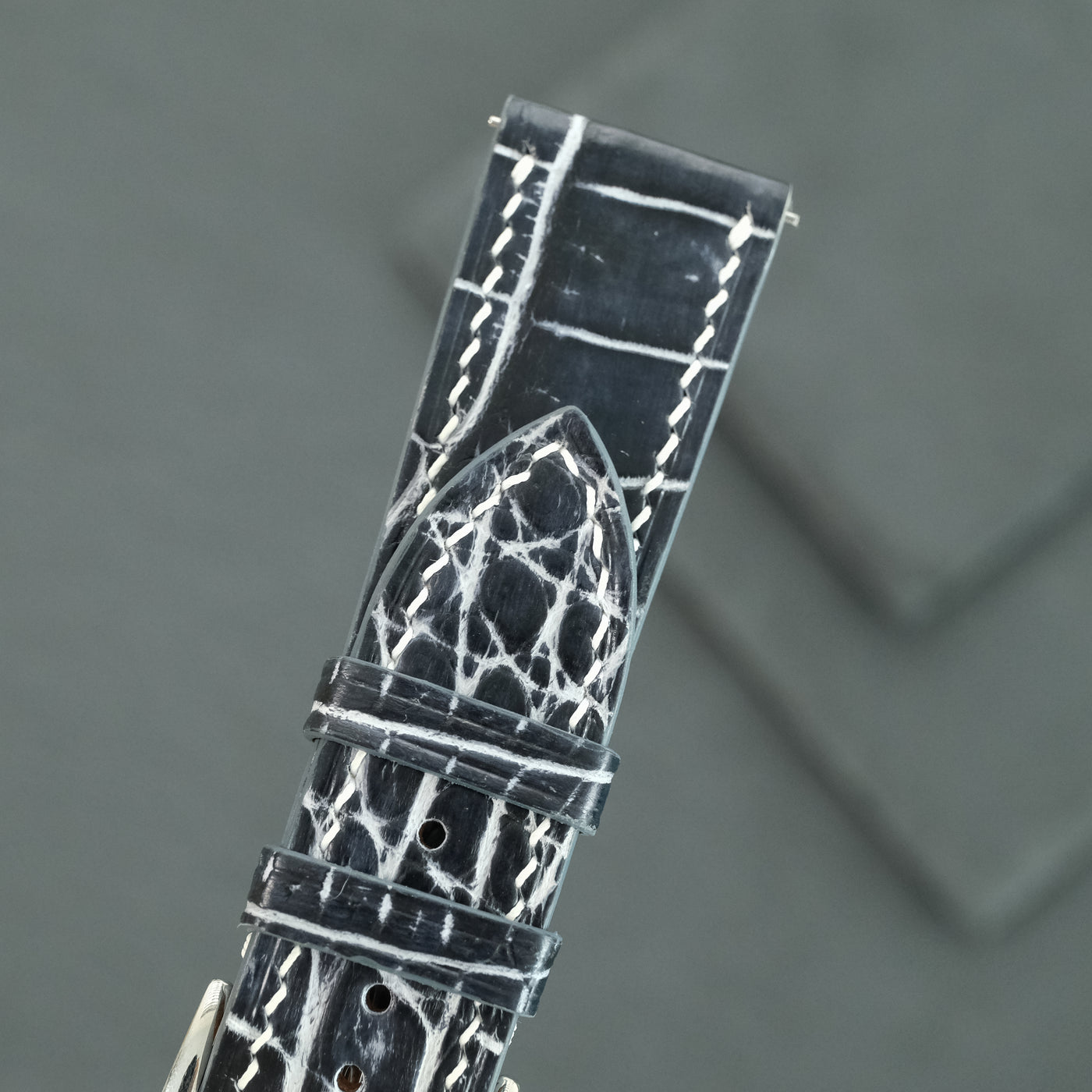 Flat Black Marble Patina Alligator Leather Watch Strap