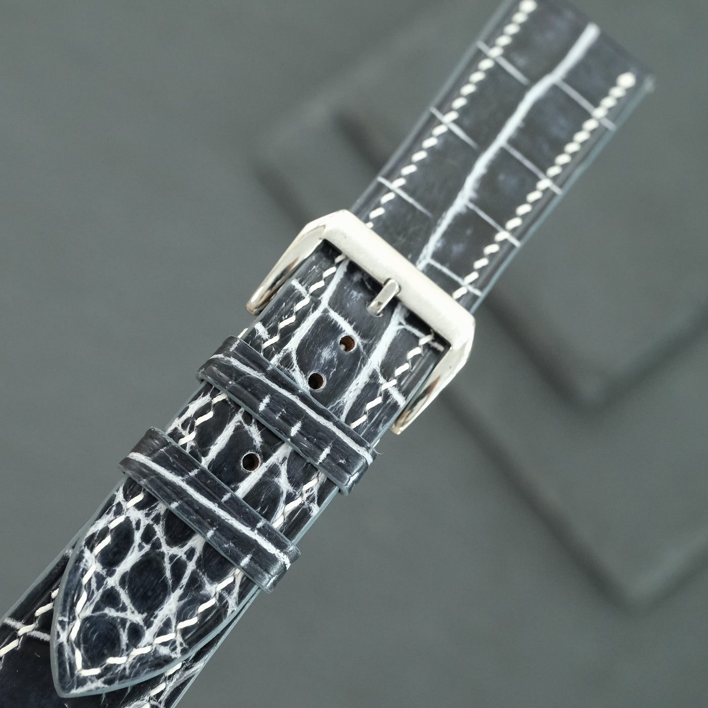 Flat Black Marble Patina Alligator Leather Watch Strap