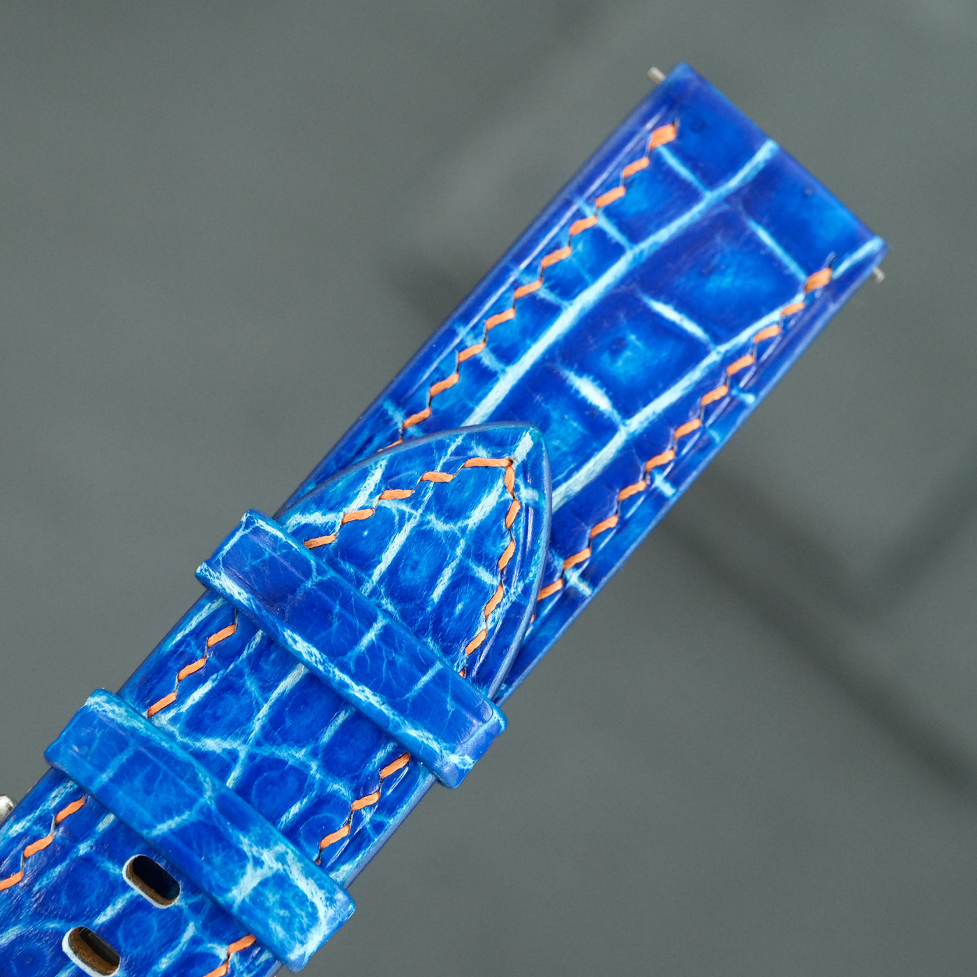 Flat Electric Blue Patina Alligator Leather Watch Strap