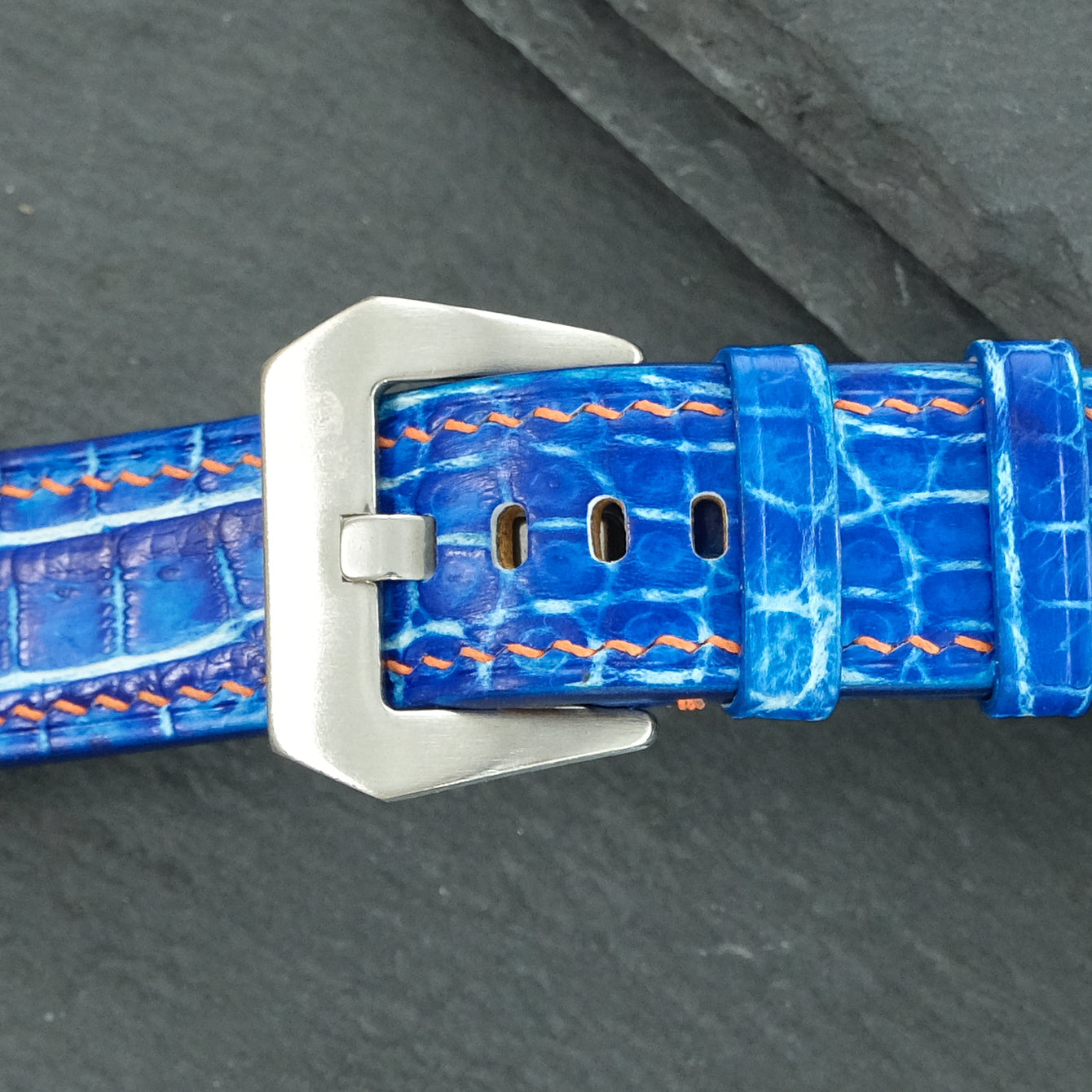 Flat Electric Blue Patina Alligator Leather Watch Strap