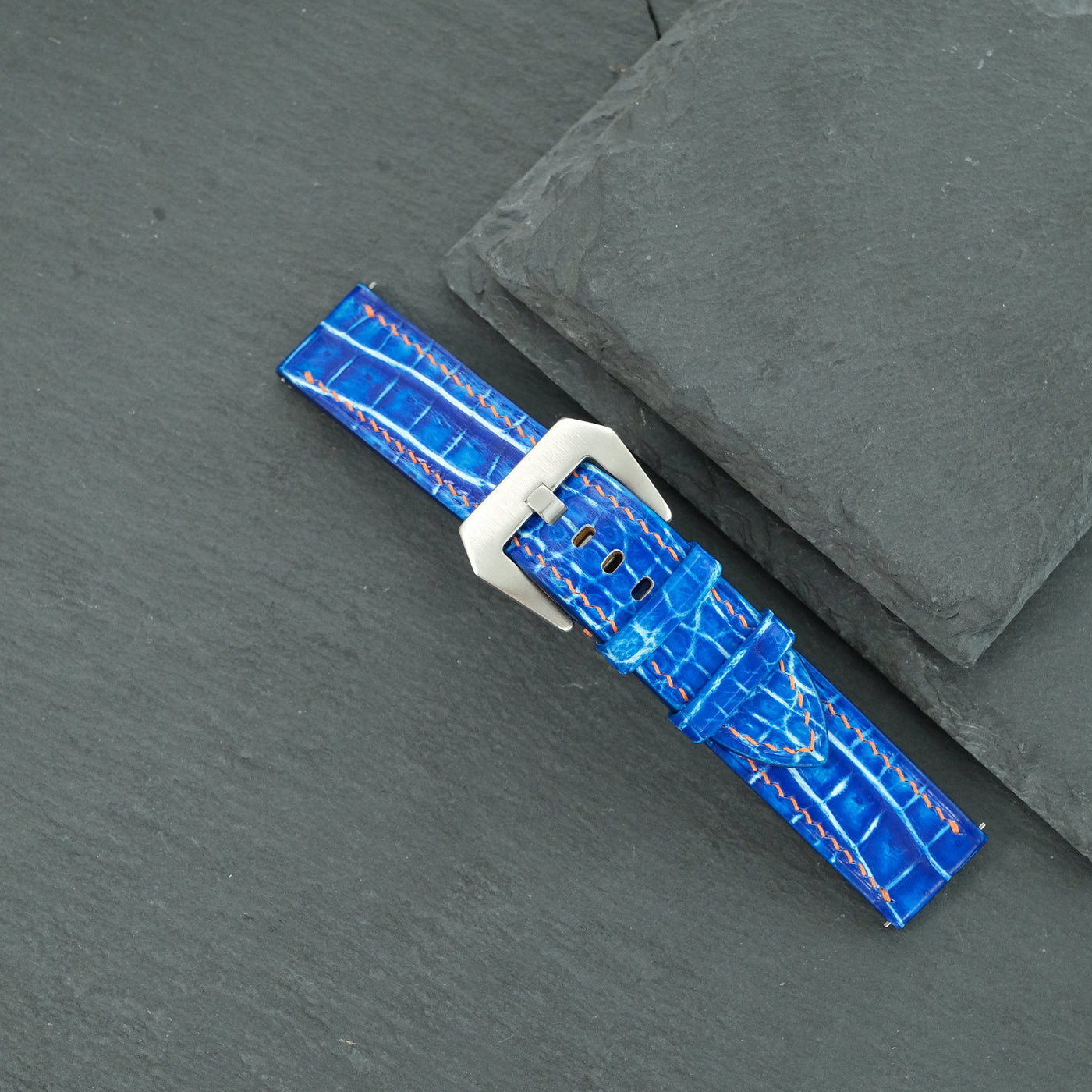 Flat Electric Blue Patina Alligator Leather Watch Strap