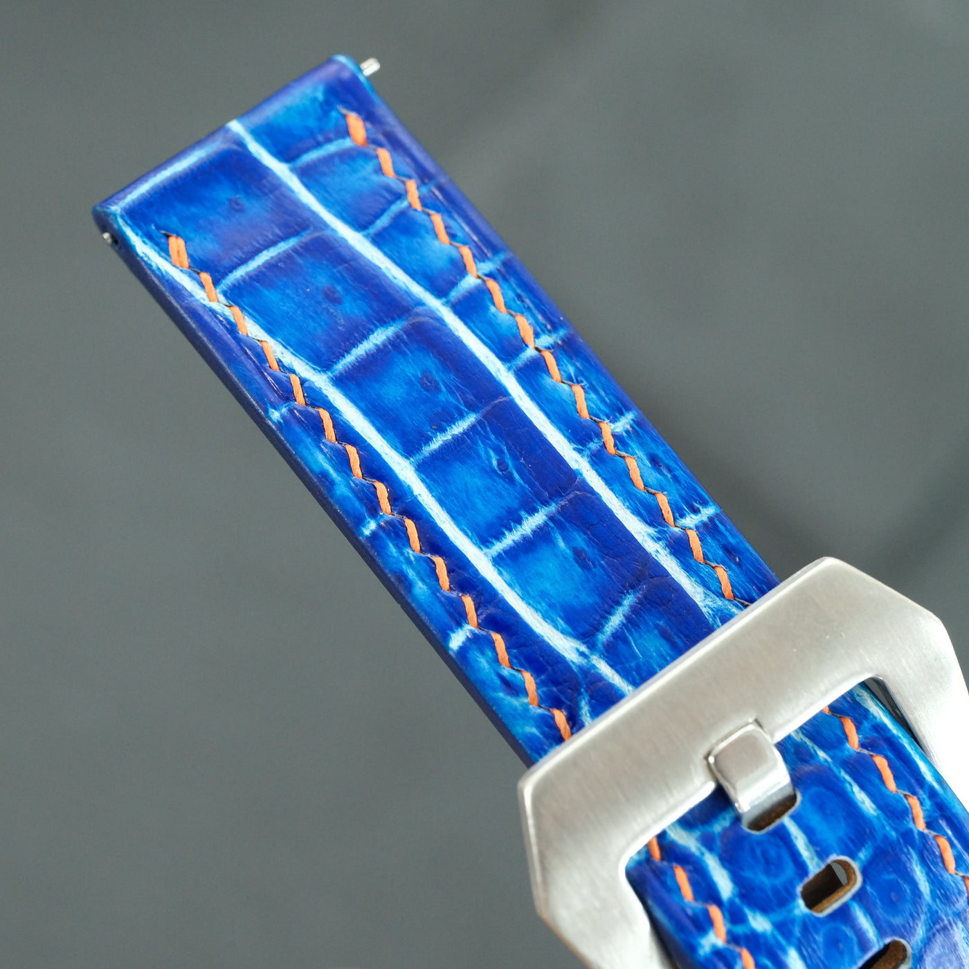 Flat Electric Blue Patina Alligator Leather Watch Strap