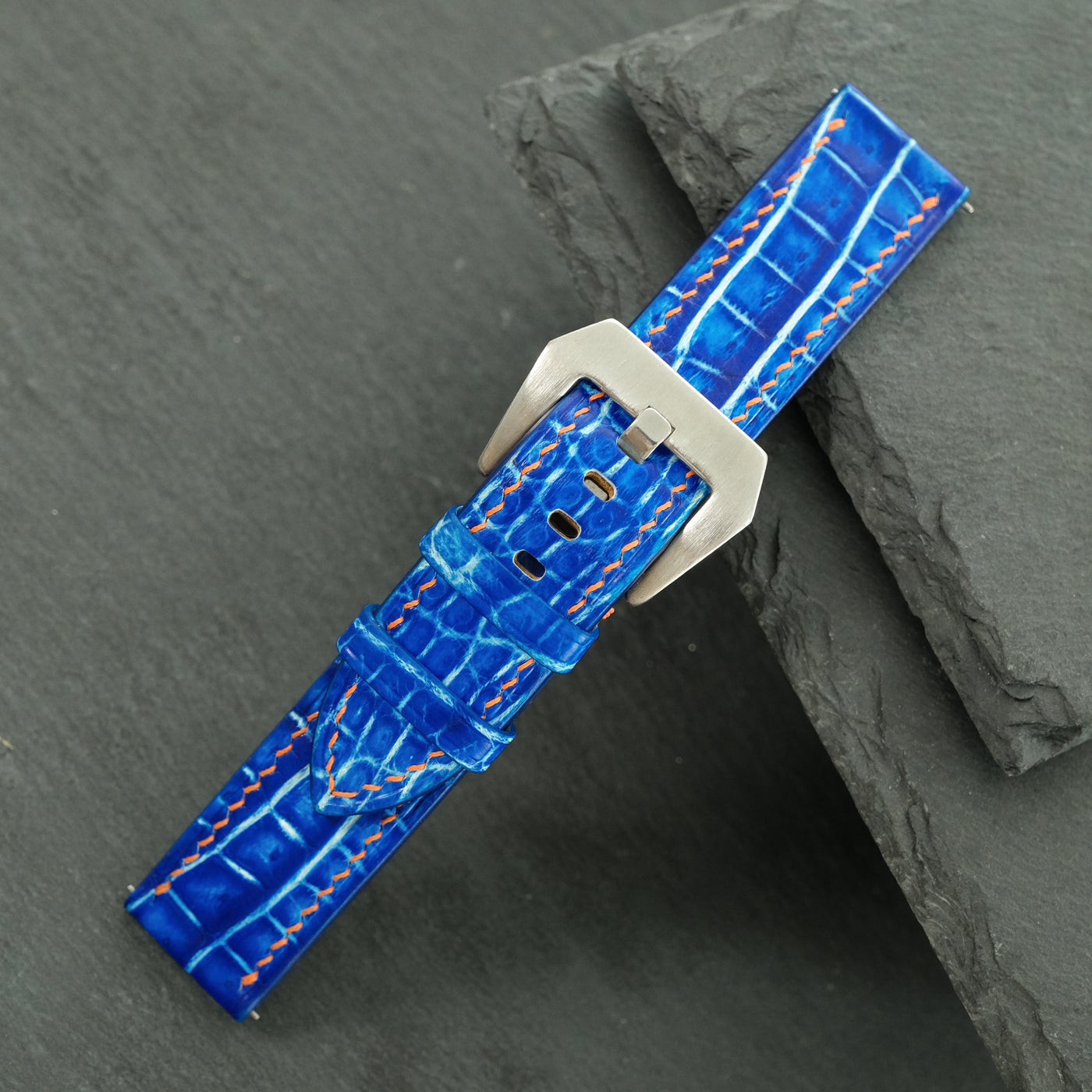 Flat Electric Blue Patina Alligator Leather Watch Strap