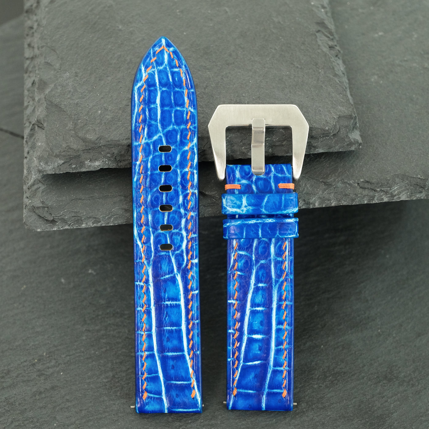 Flat Electric Blue Patina Alligator Leather Watch Strap