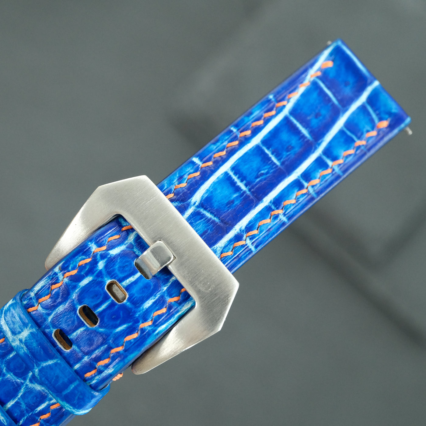 Flat Electric Blue Patina Alligator Leather Watch Strap