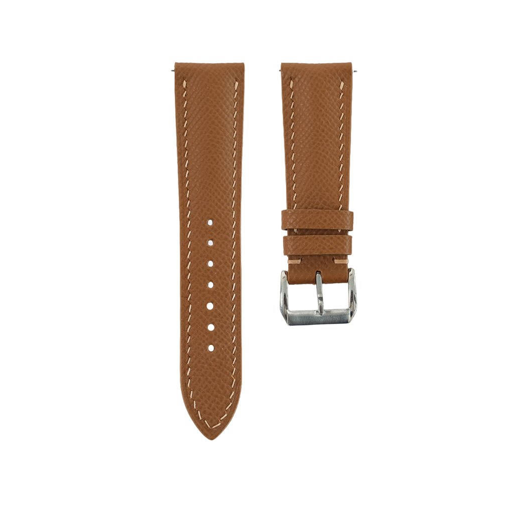 Padded Cognac Brown Epsom Calfskin Leather Watch Strap