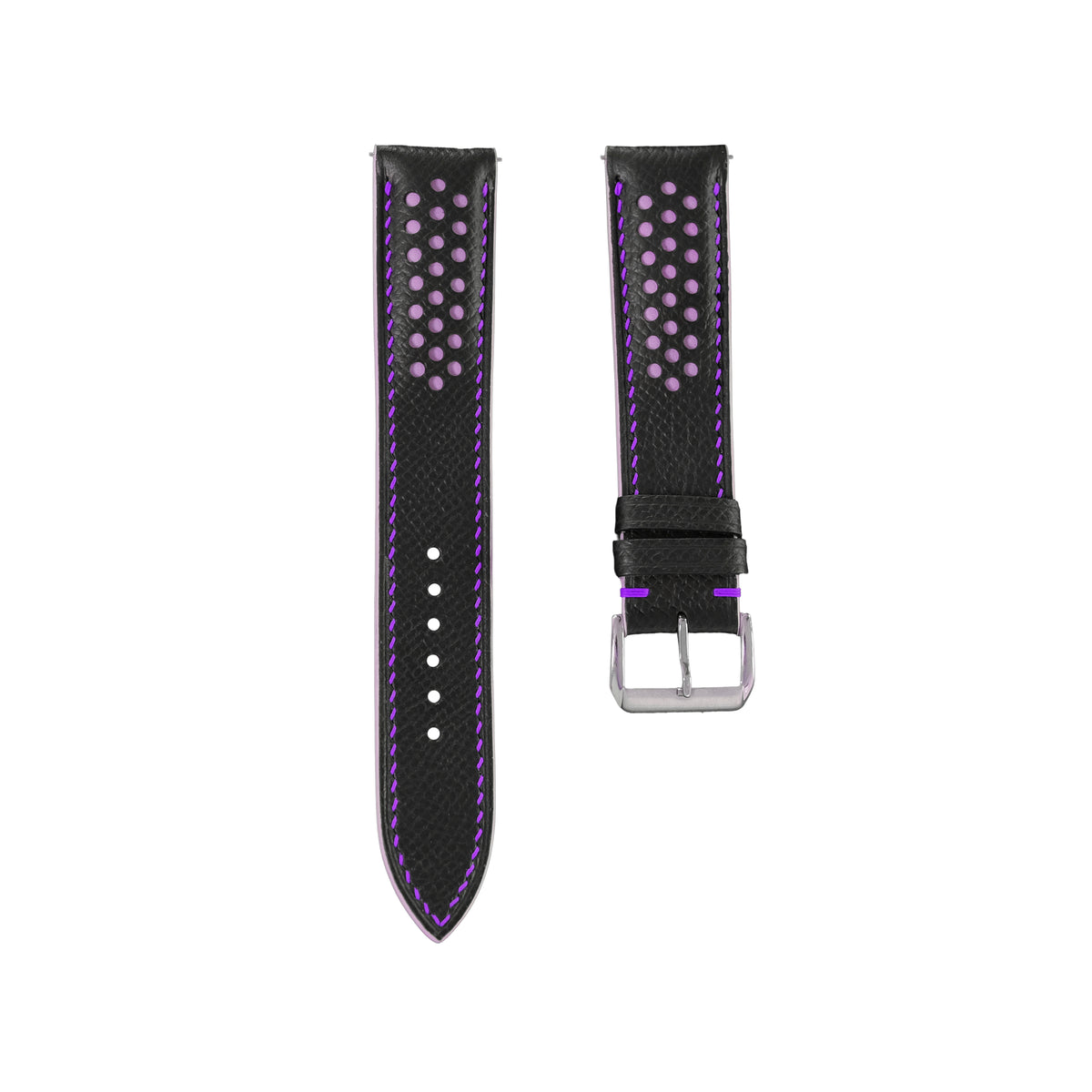Padded Black Epsom Leather Rally Watch Strap – Purple Racing Holes