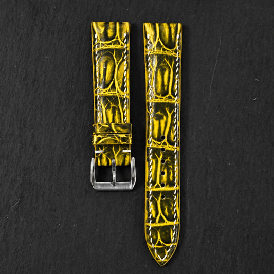 Flat Black Lemon Patina Alligator Leather Watch Strap