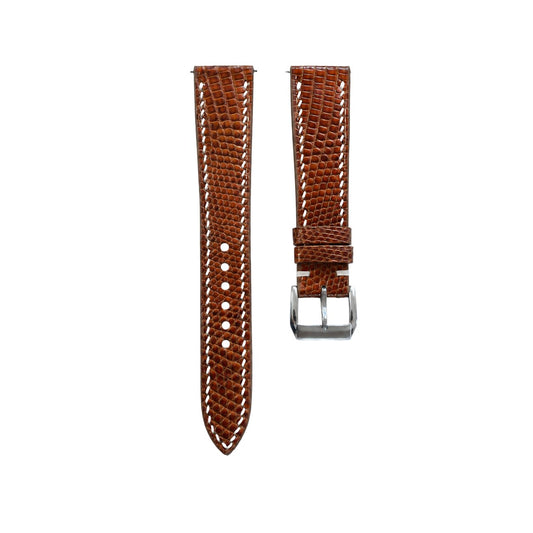 Brown Lizard Leather Rally Watch Strap – Red Racing Holes