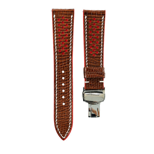 Brown Lizard Leather Rally Watch Strap – Red Racing Holes