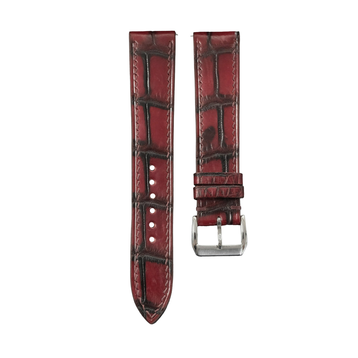 Flat Burgundy Oxblood Patina Alligator Leather Watch Strap