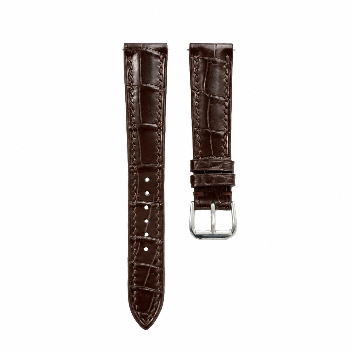 Dark Brown Alligator Leather Watch Strap – White Stitch
